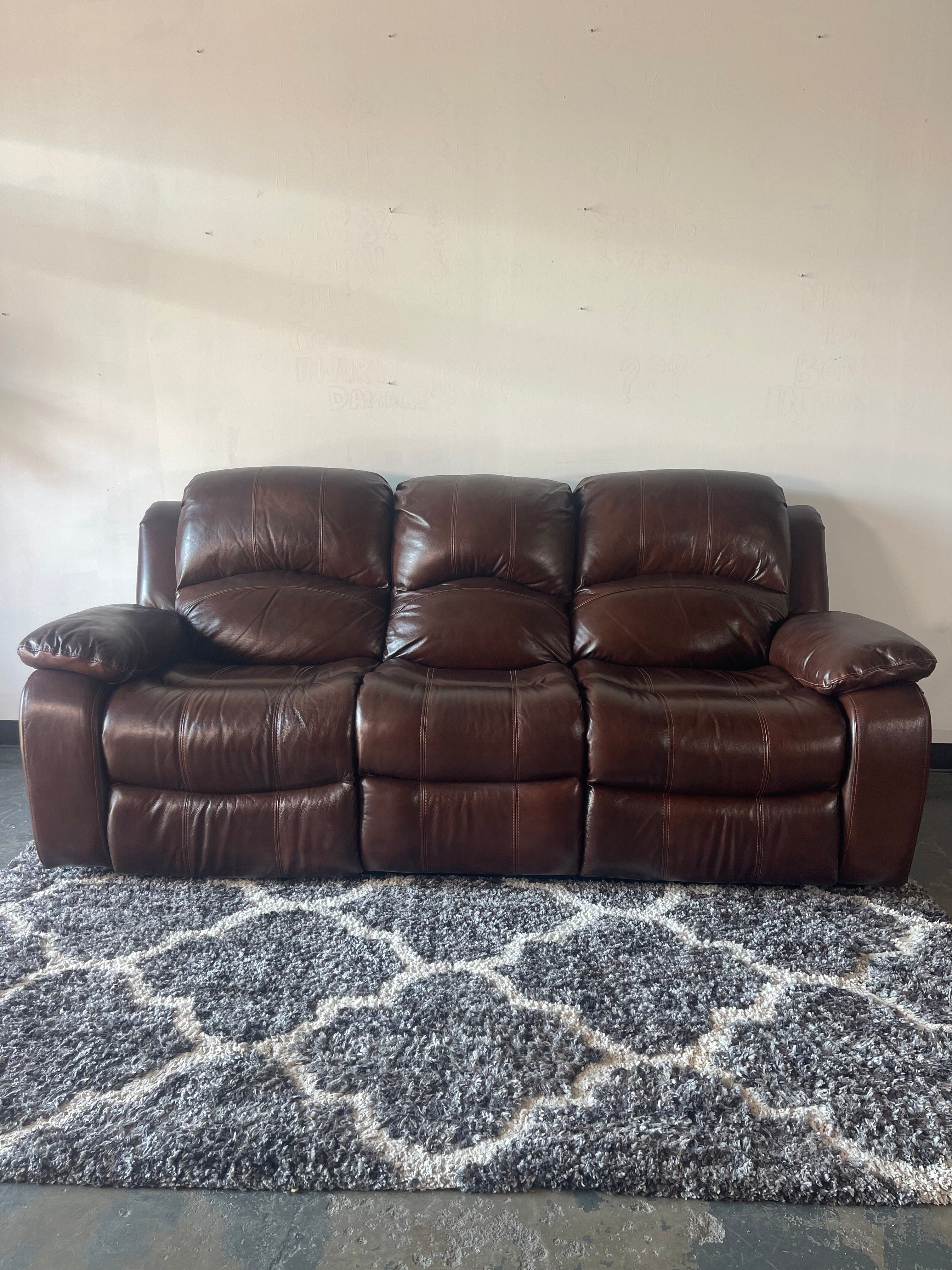 Brown Leather Reclining Sofa