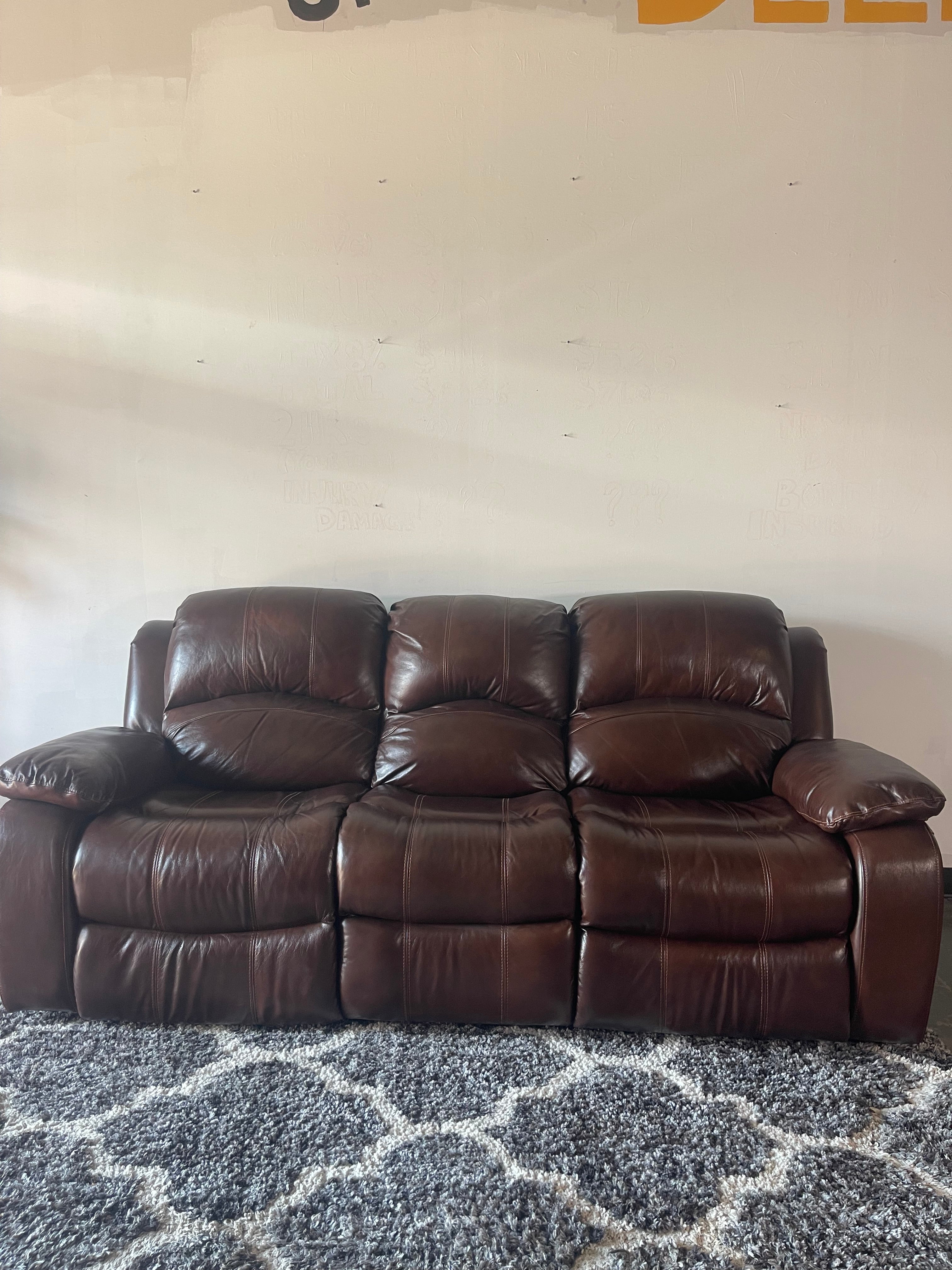 Brown Leather Reclining Sofa