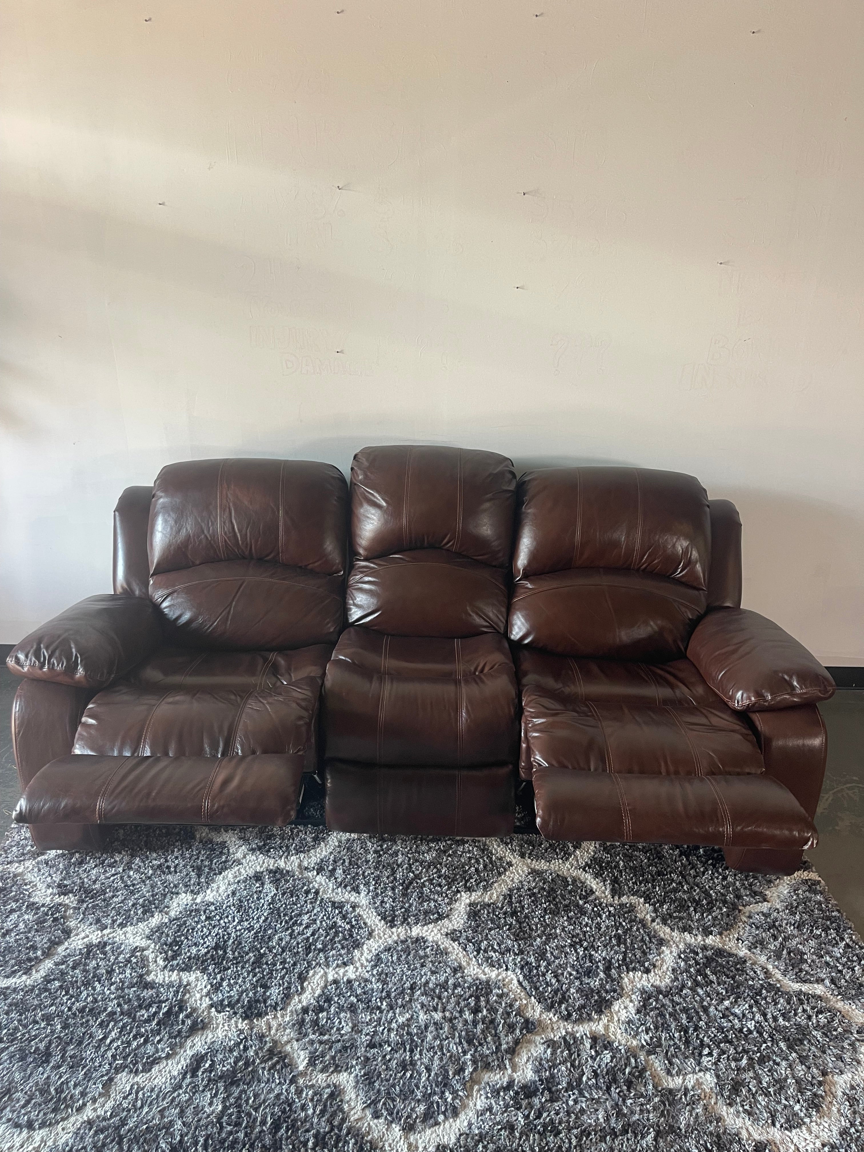 Brown Leather Reclining Sofa