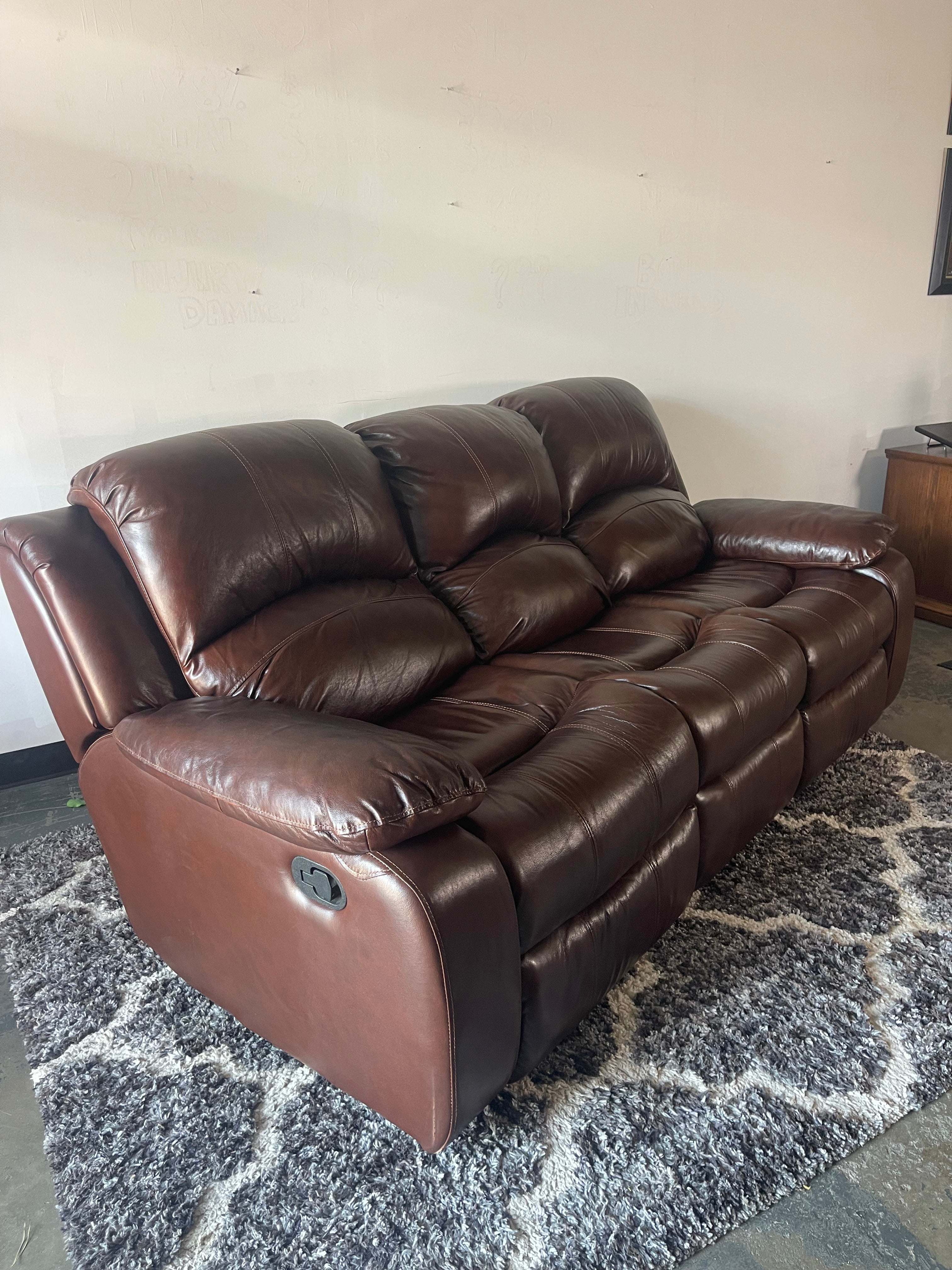 Brown Leather Reclining Sofa