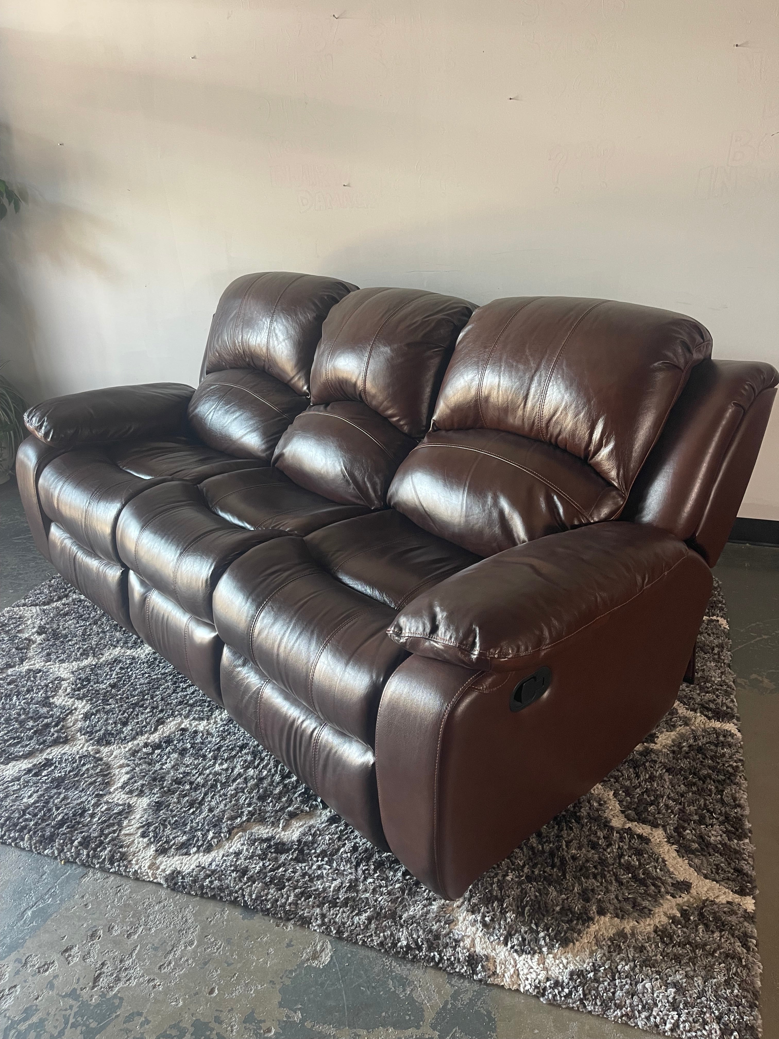 Brown Leather Reclining Sofa