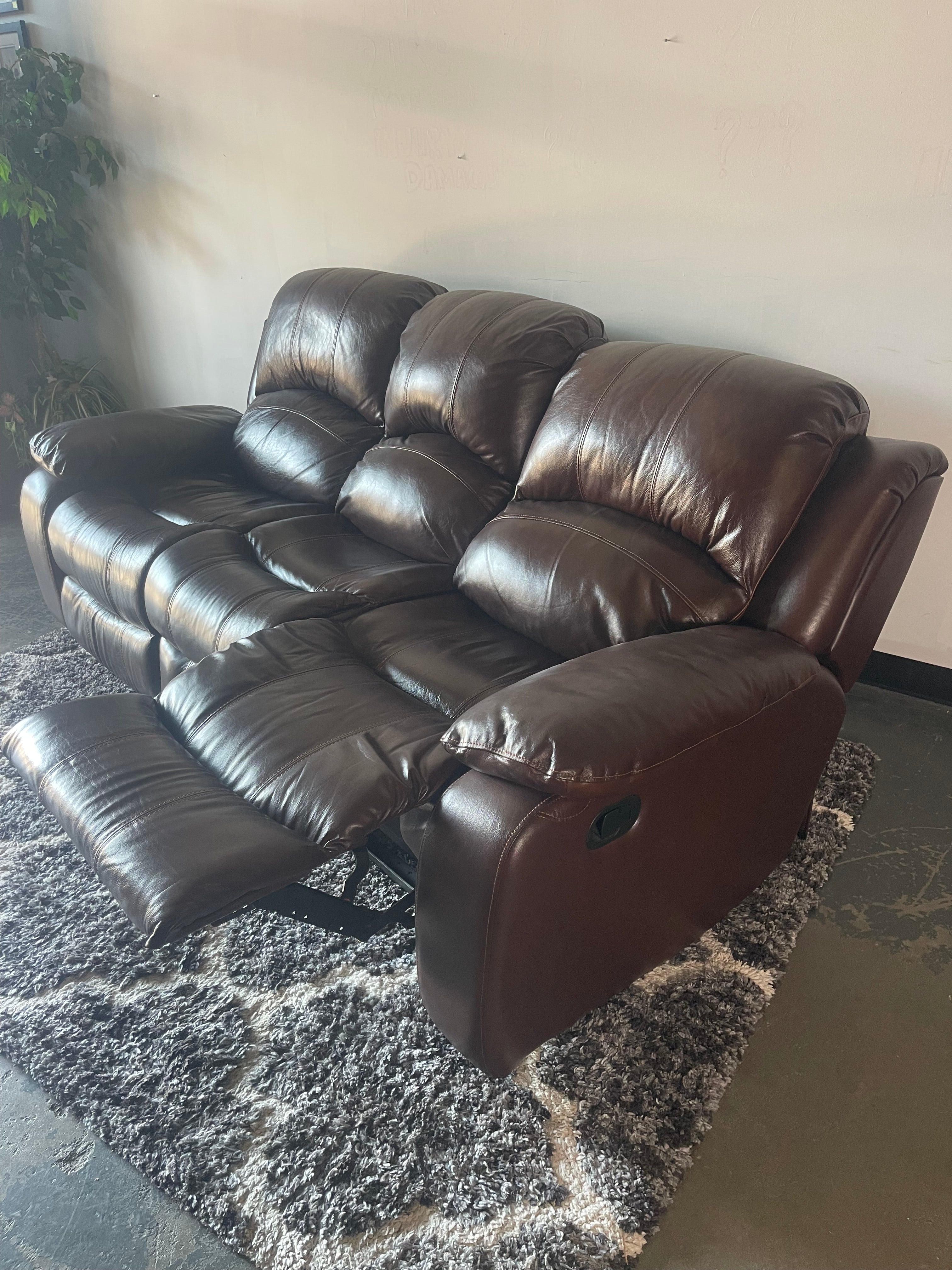 Brown Leather Reclining Sofa