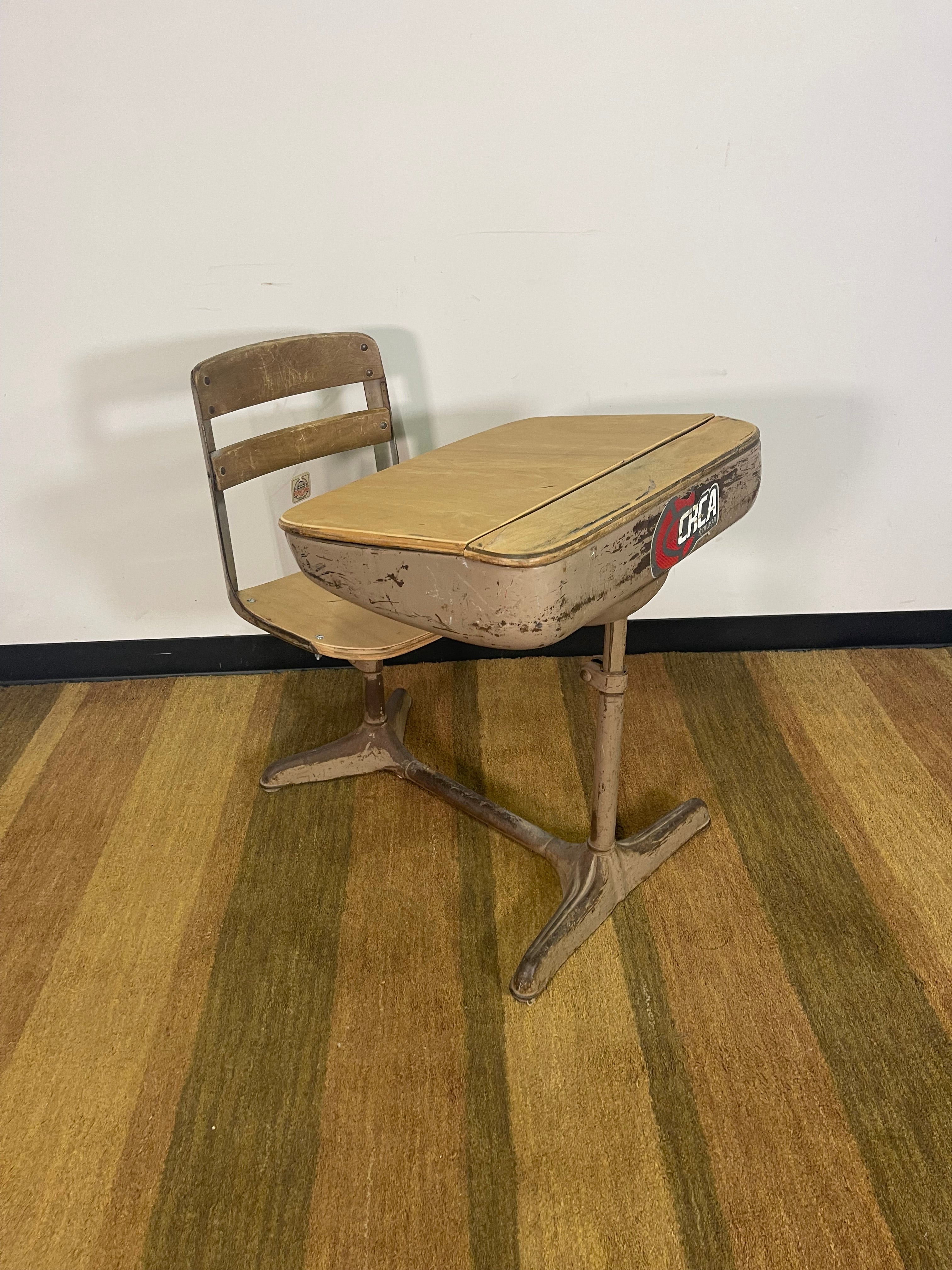 Vintage Metal School Desk with Swivel Chair
