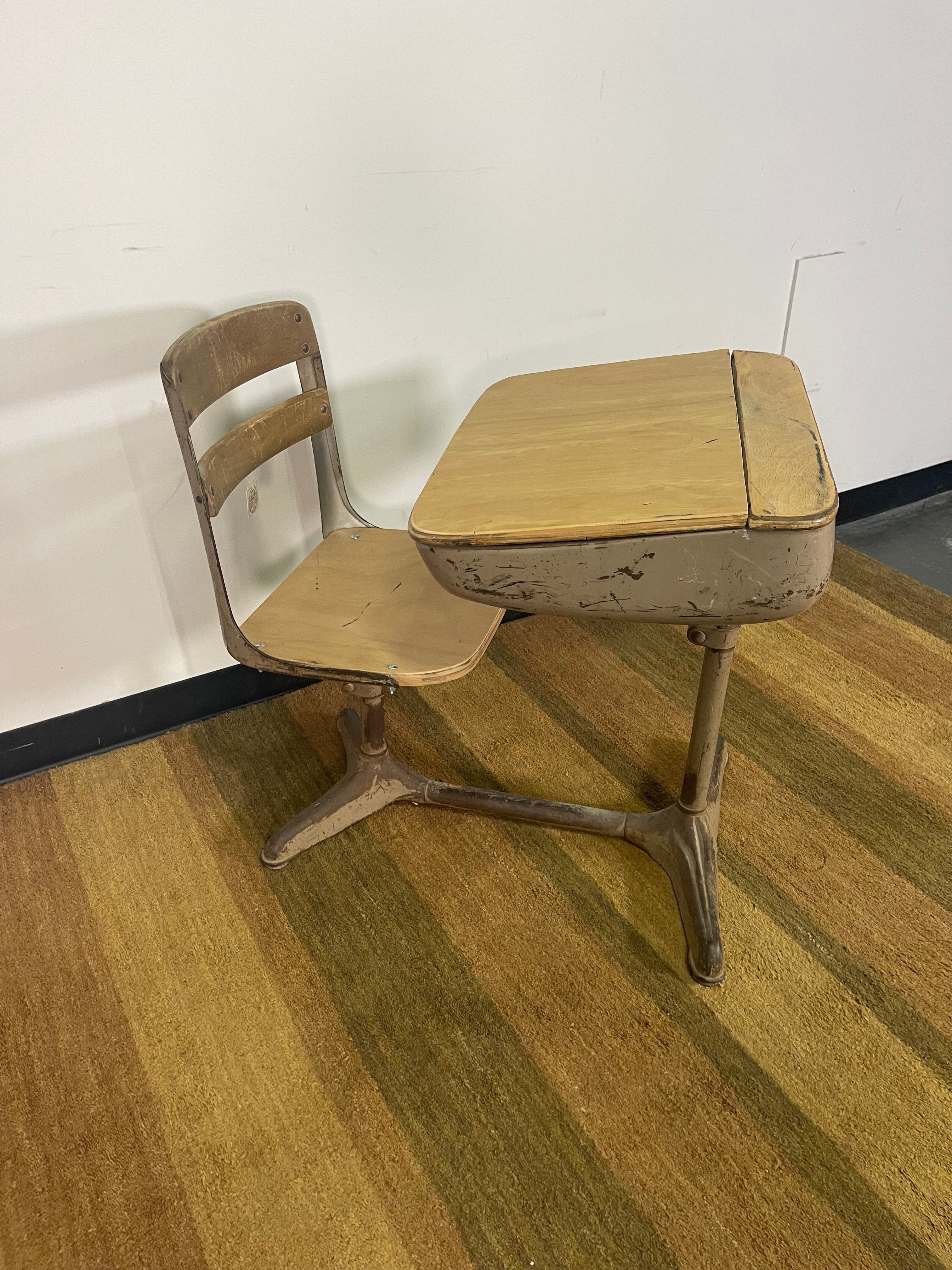 Vintage Metal School Desk with Swivel Chair