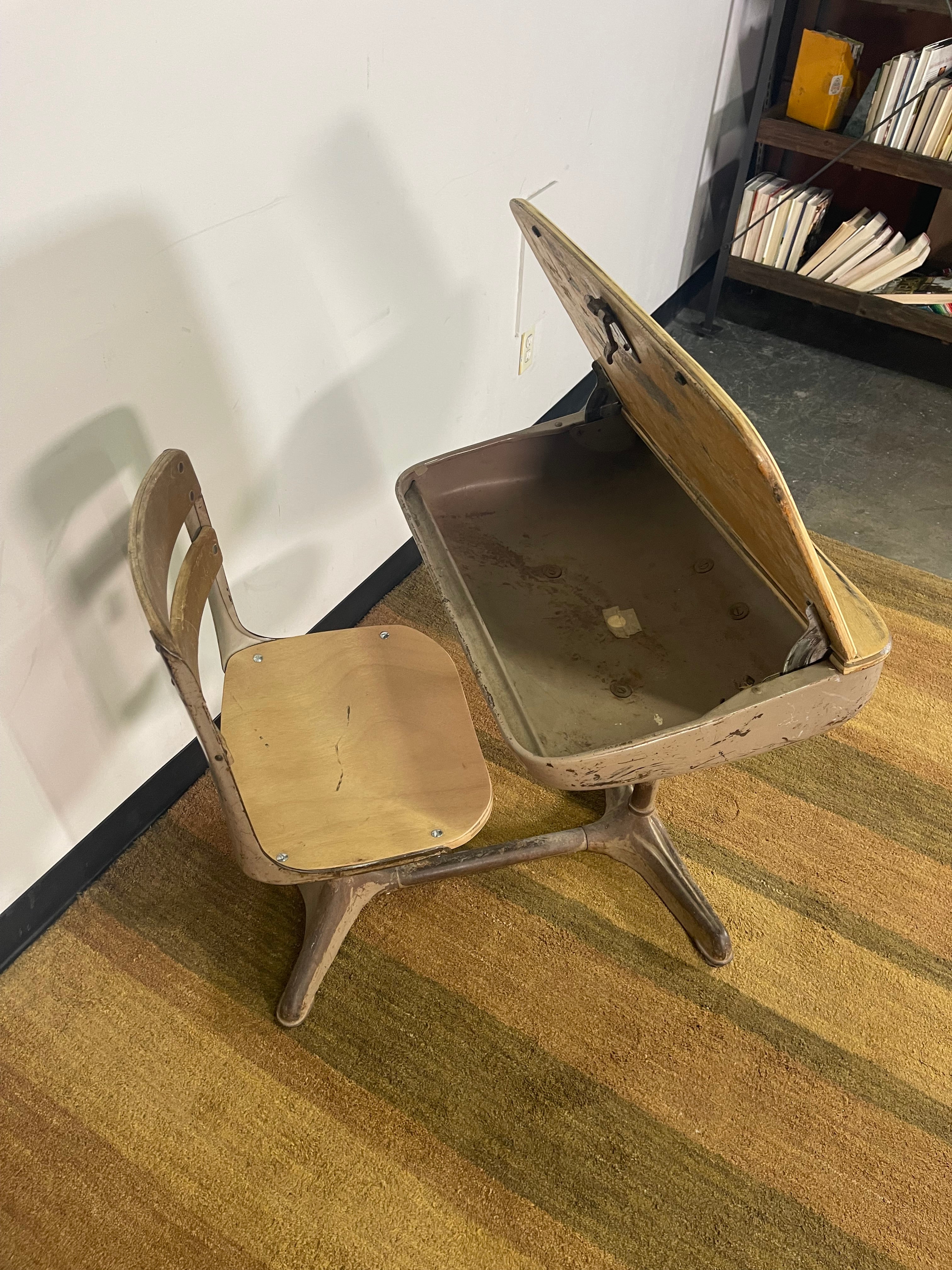 Vintage Metal School Desk with Swivel Chair