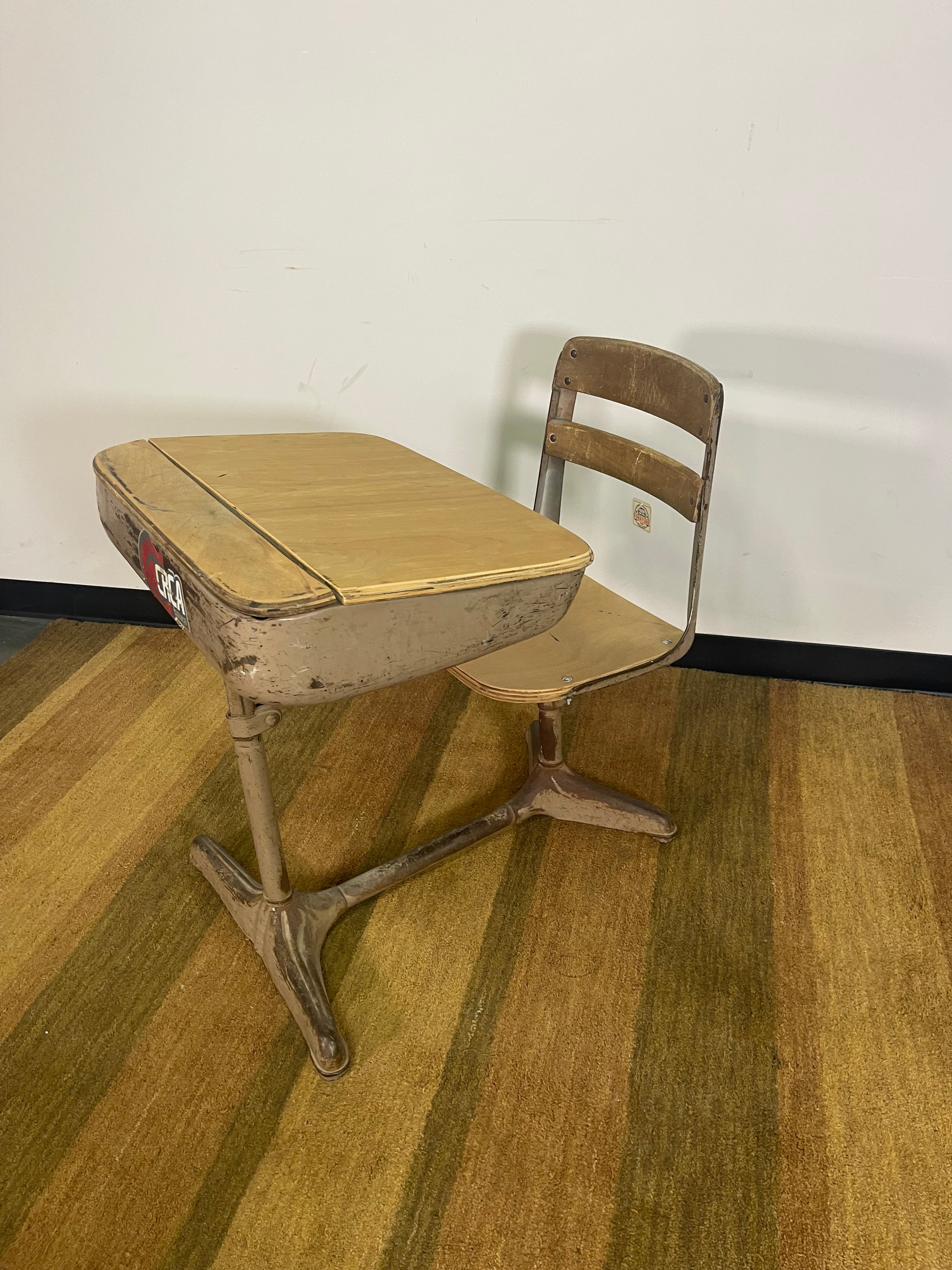 Vintage Metal School Desk with Swivel Chair