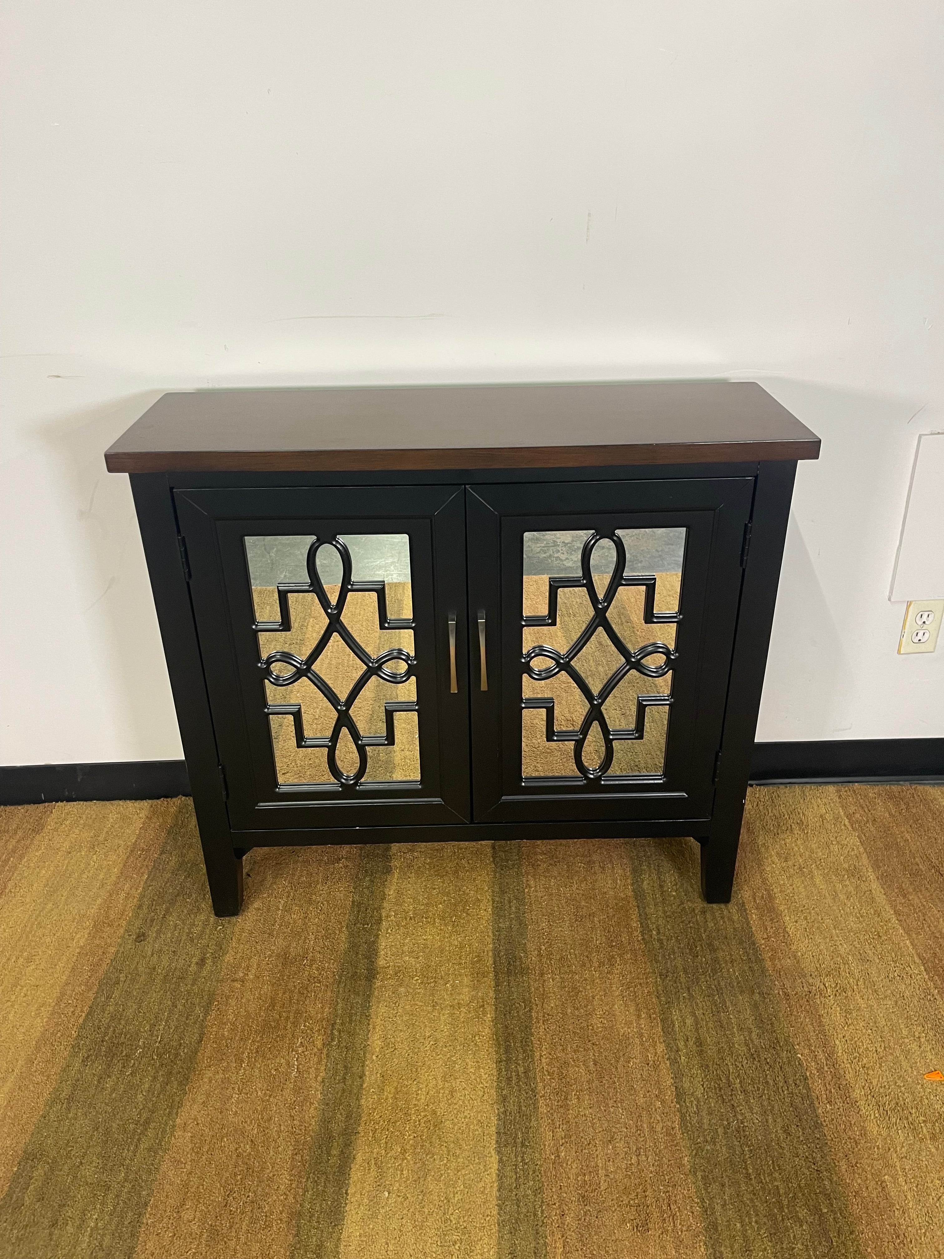 Black Scroll-Door Accent Cabinet