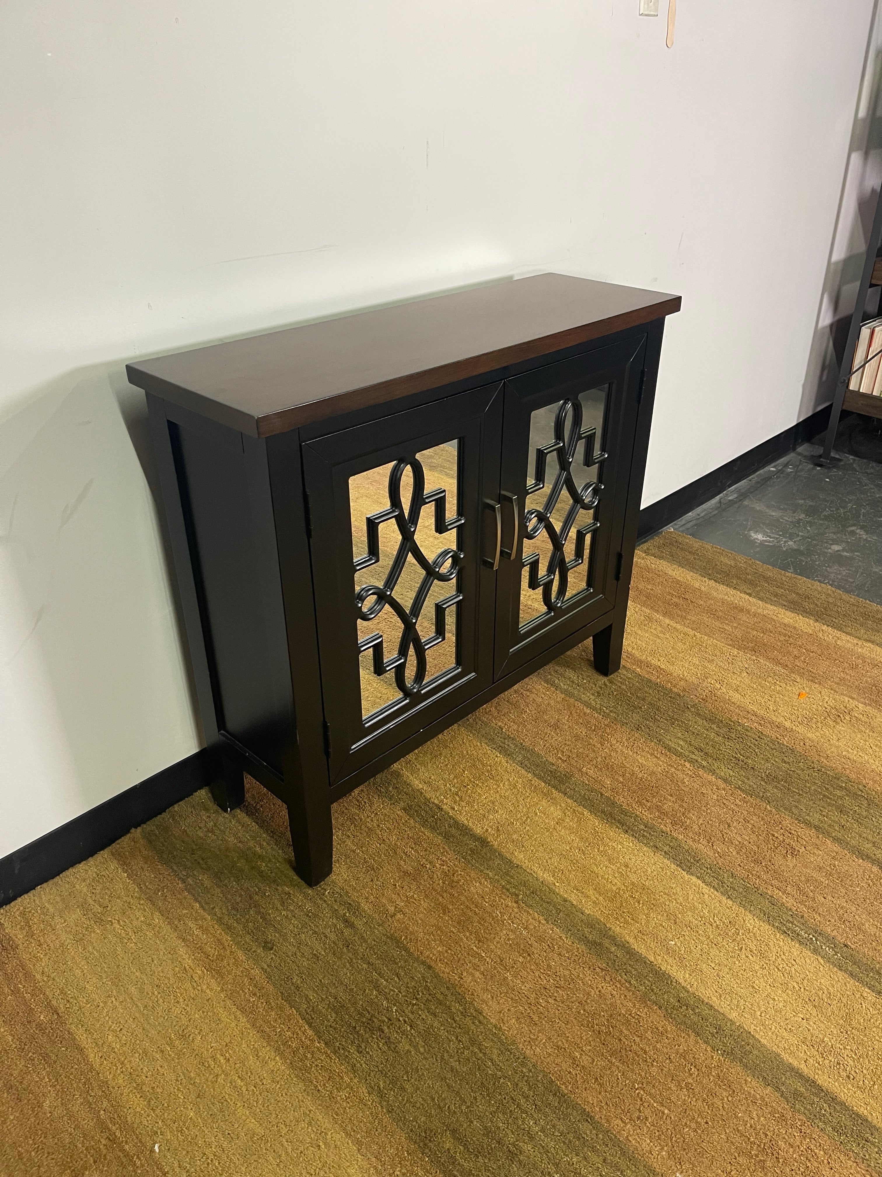 Black Scroll-Door Accent Cabinet