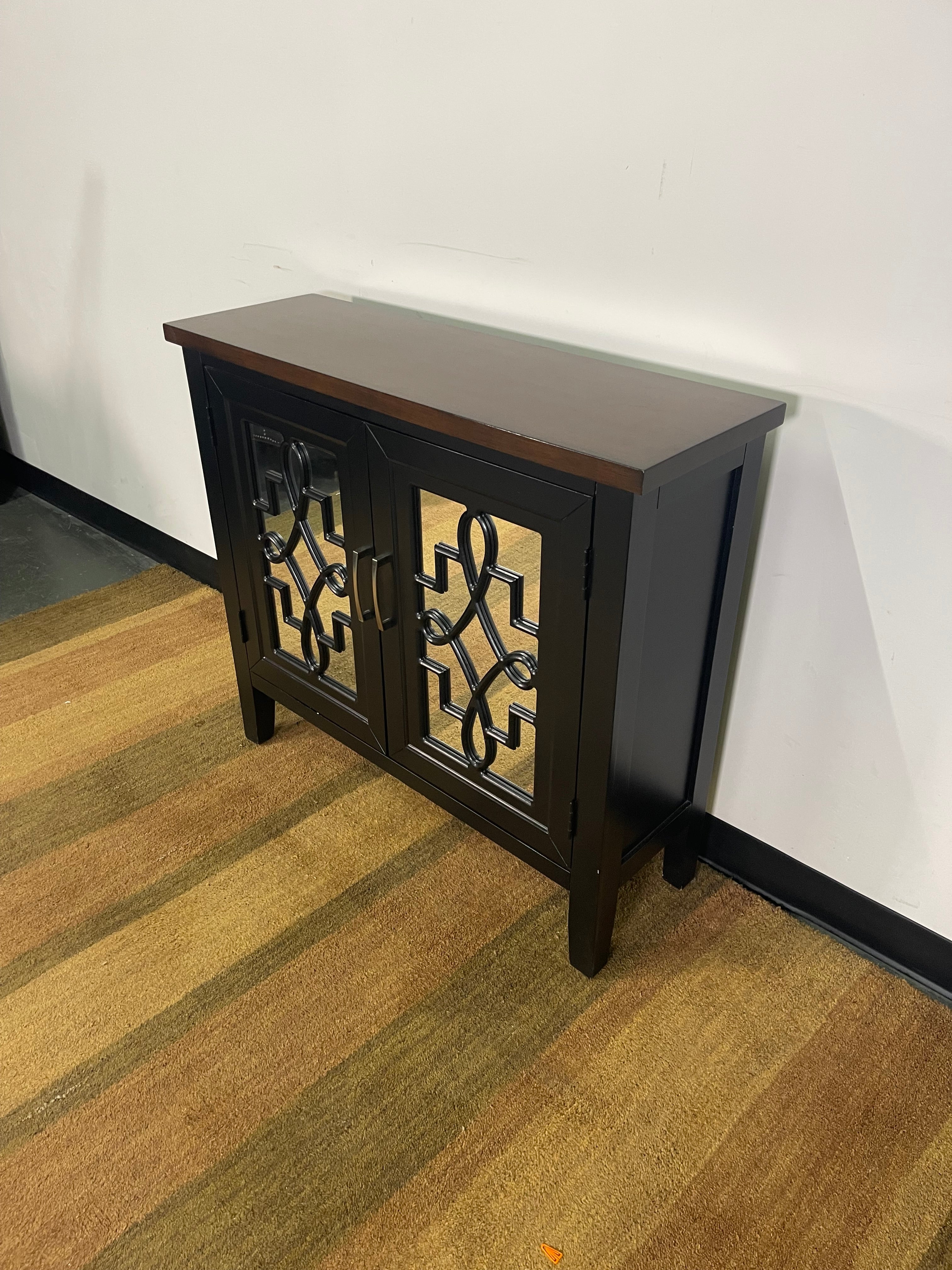 Black Scroll-Door Accent Cabinet