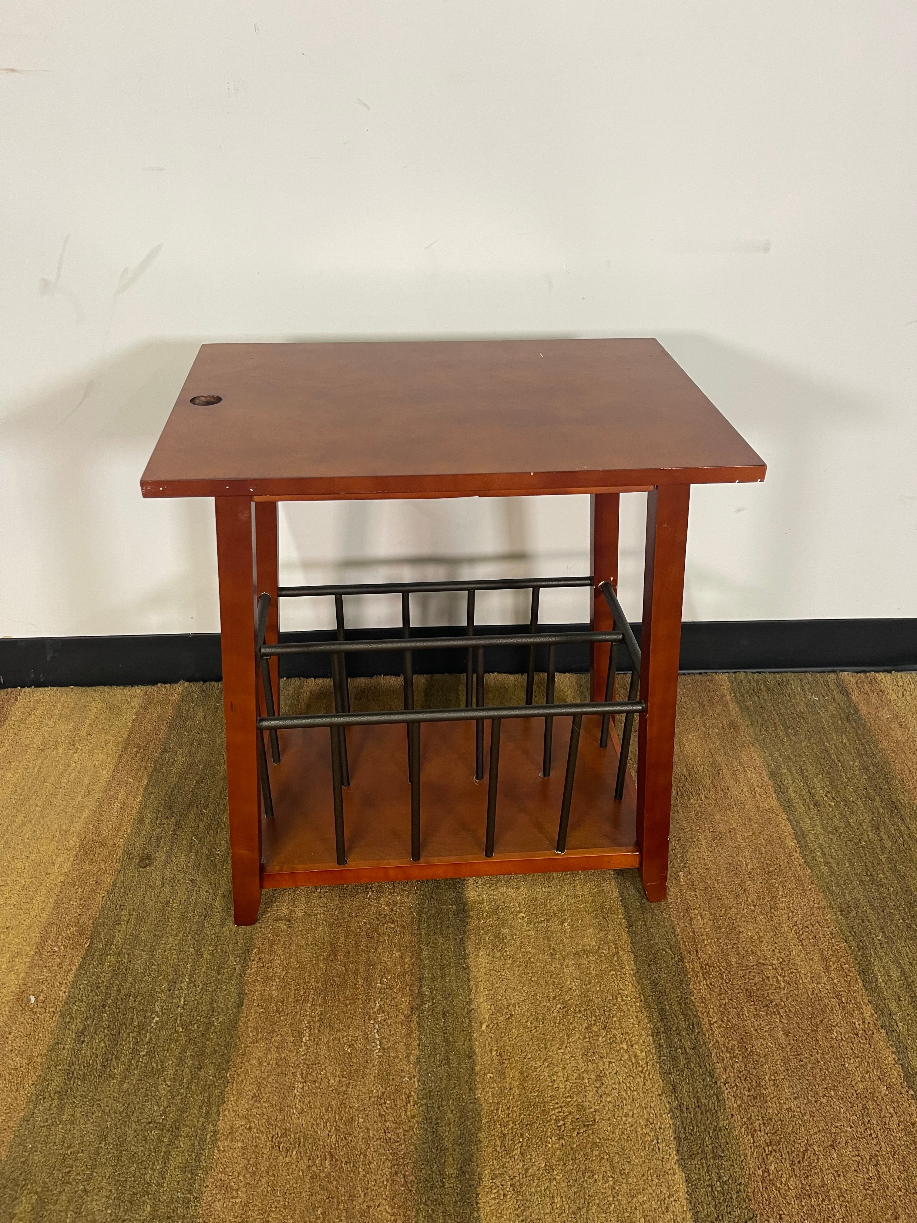 Cherry Wood Side Table with Magazine Rack