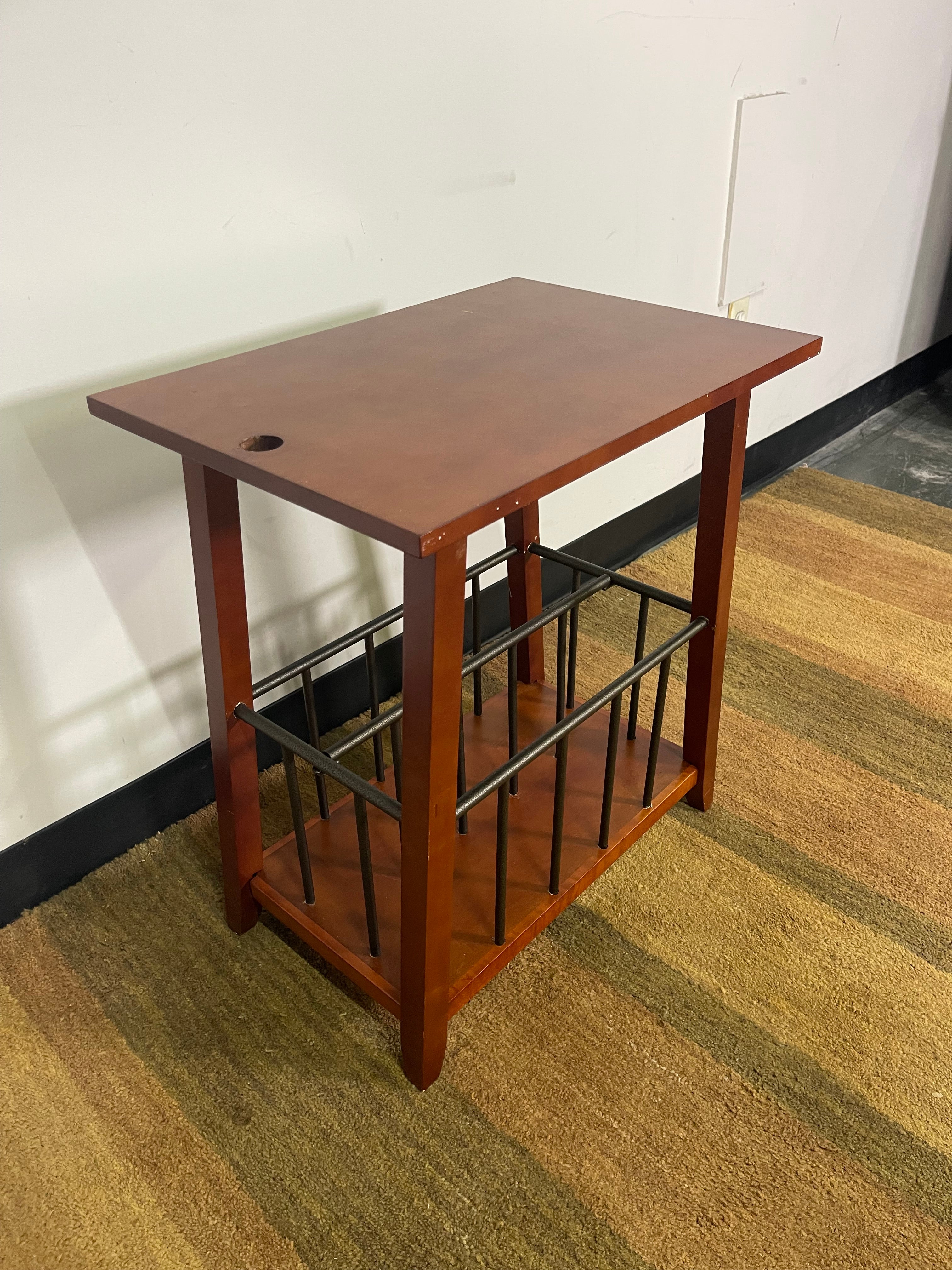 Cherry Wood Side Table with Magazine Rack