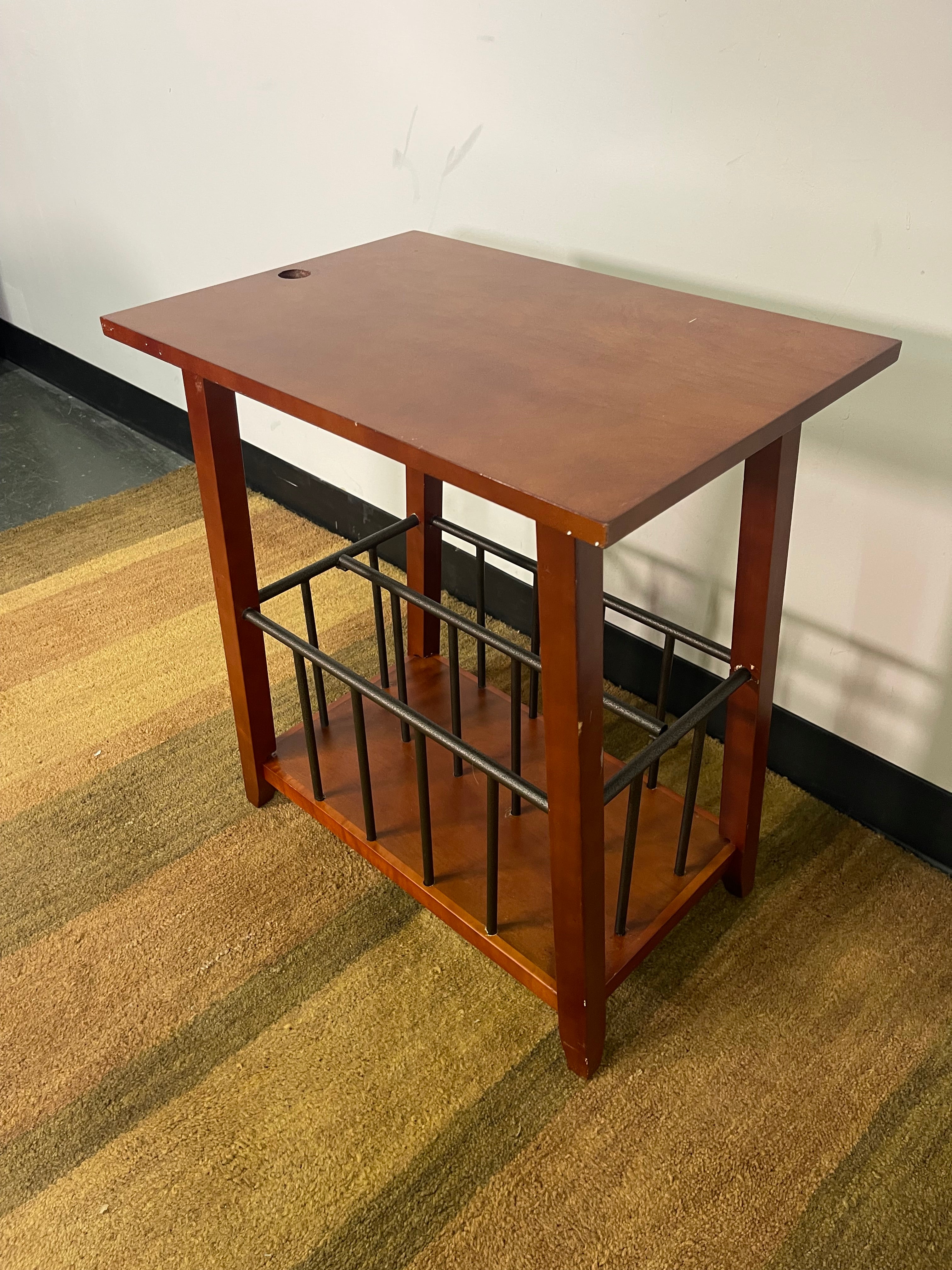 Cherry Wood Side Table with Magazine Rack