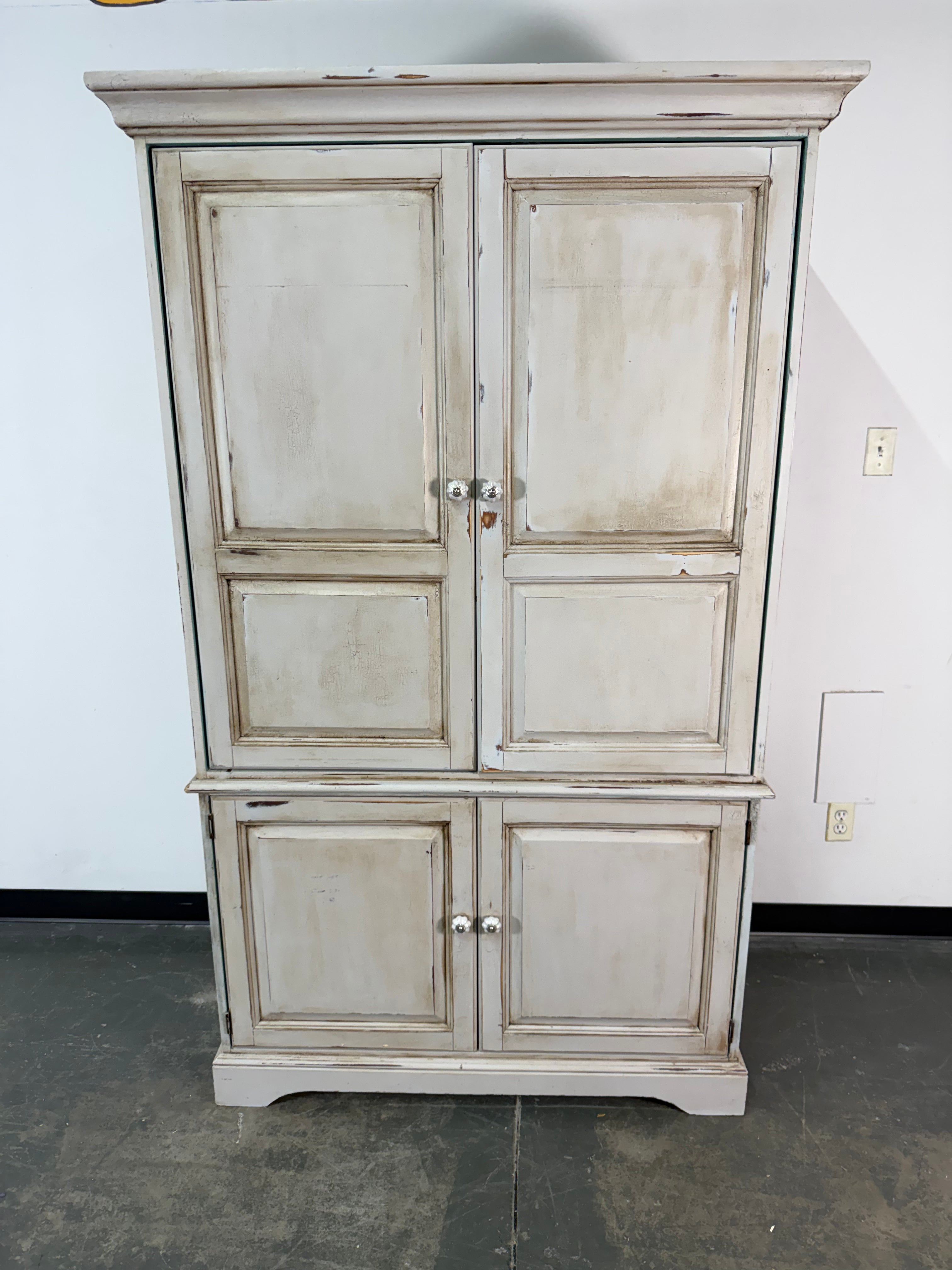 Charming Distressed Cream Armoire Cabinet