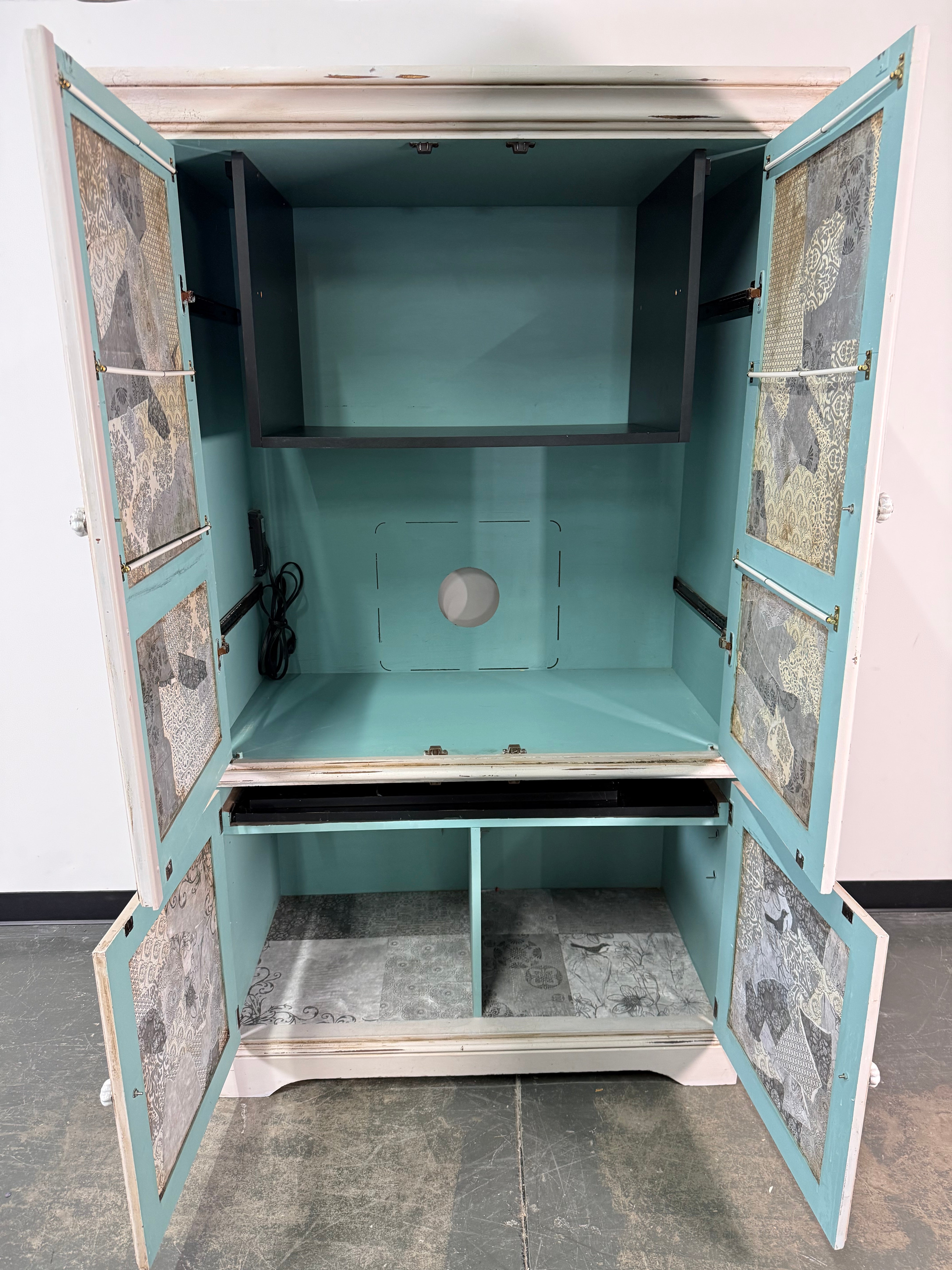 Charming Distressed Cream Armoire Cabinet