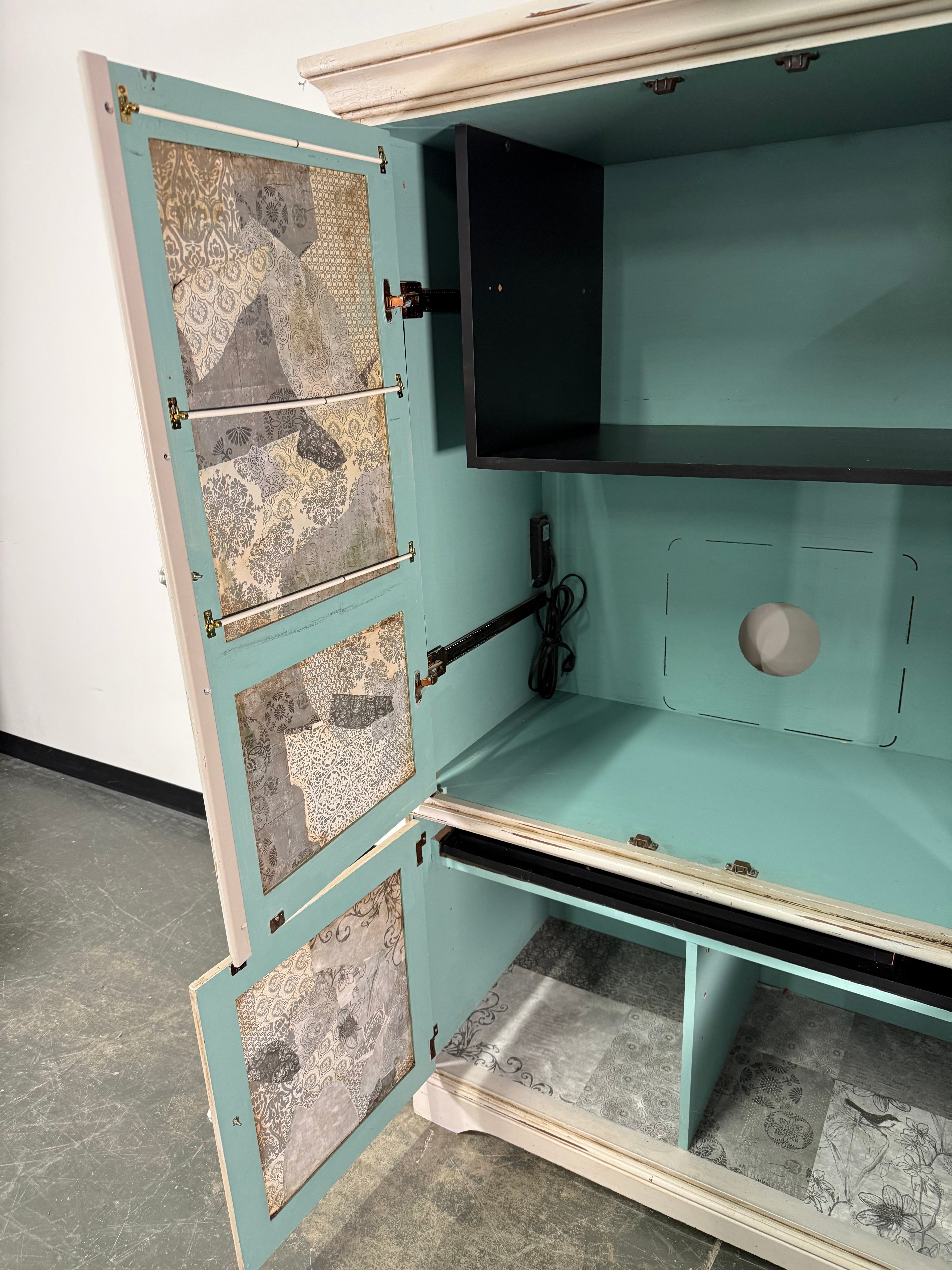 Charming Distressed Cream Armoire Cabinet