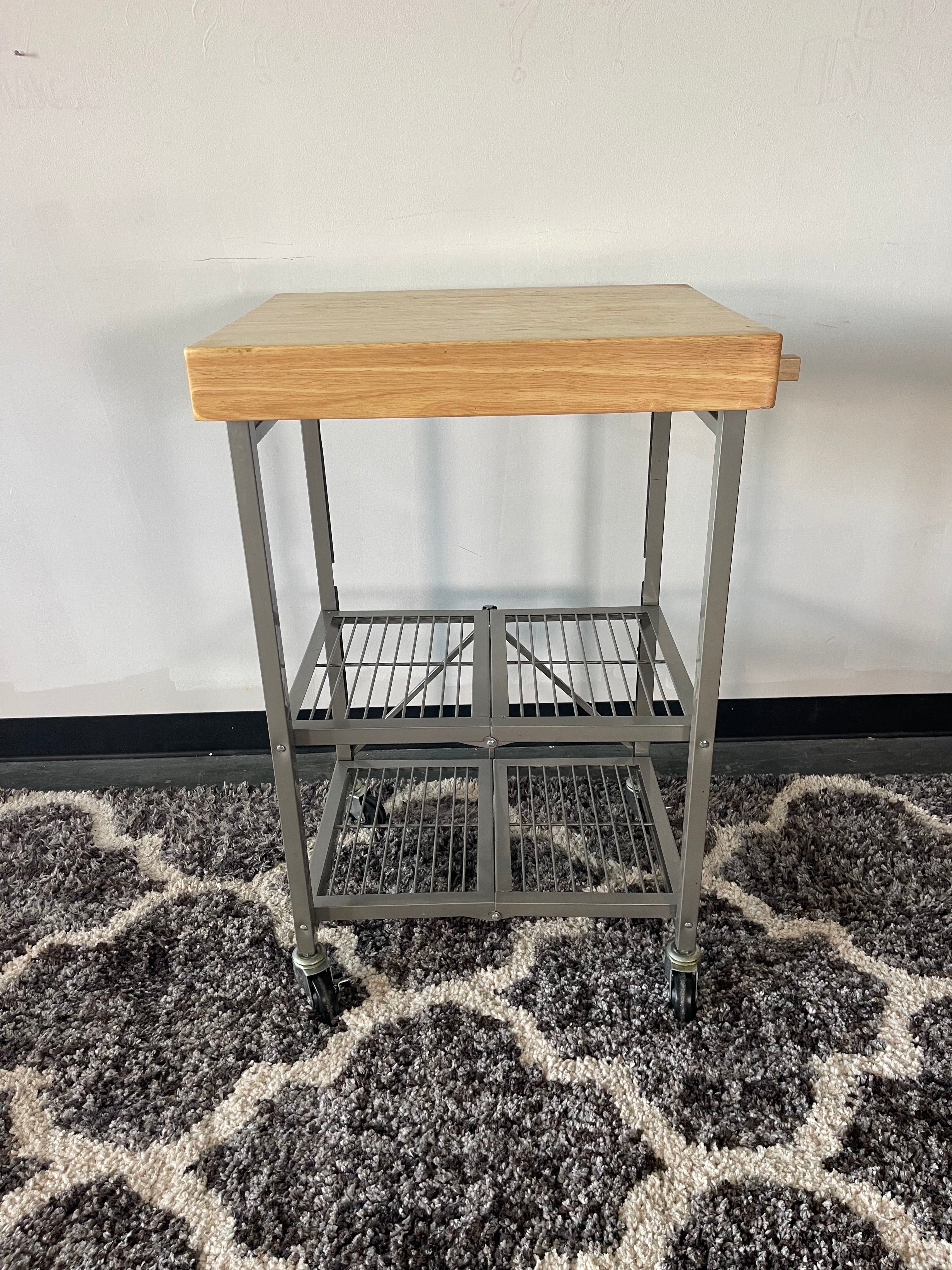 Foldable Butcher Block Kitchen Cart on Wheels