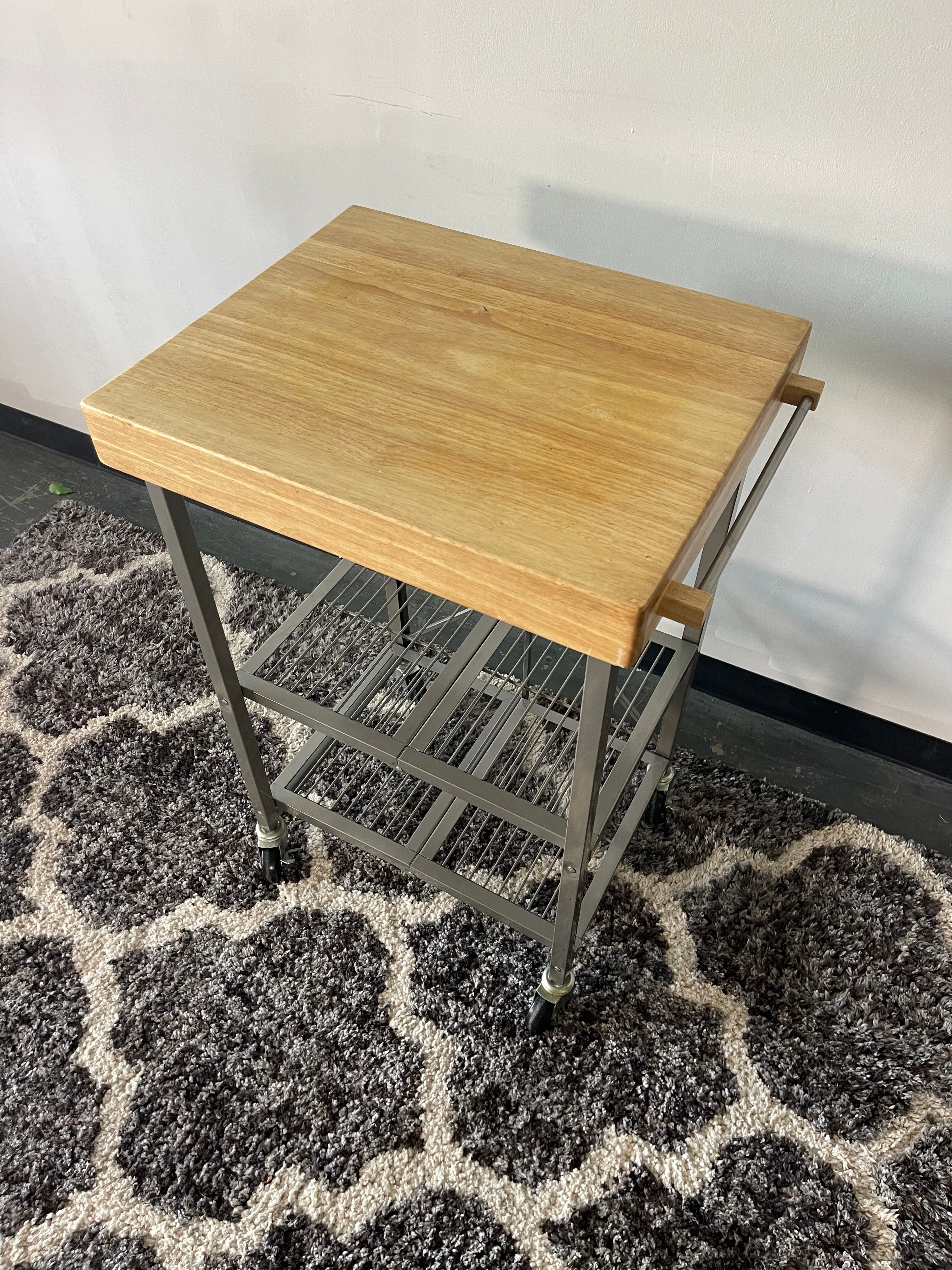 Foldable Butcher Block Kitchen Cart on Wheels