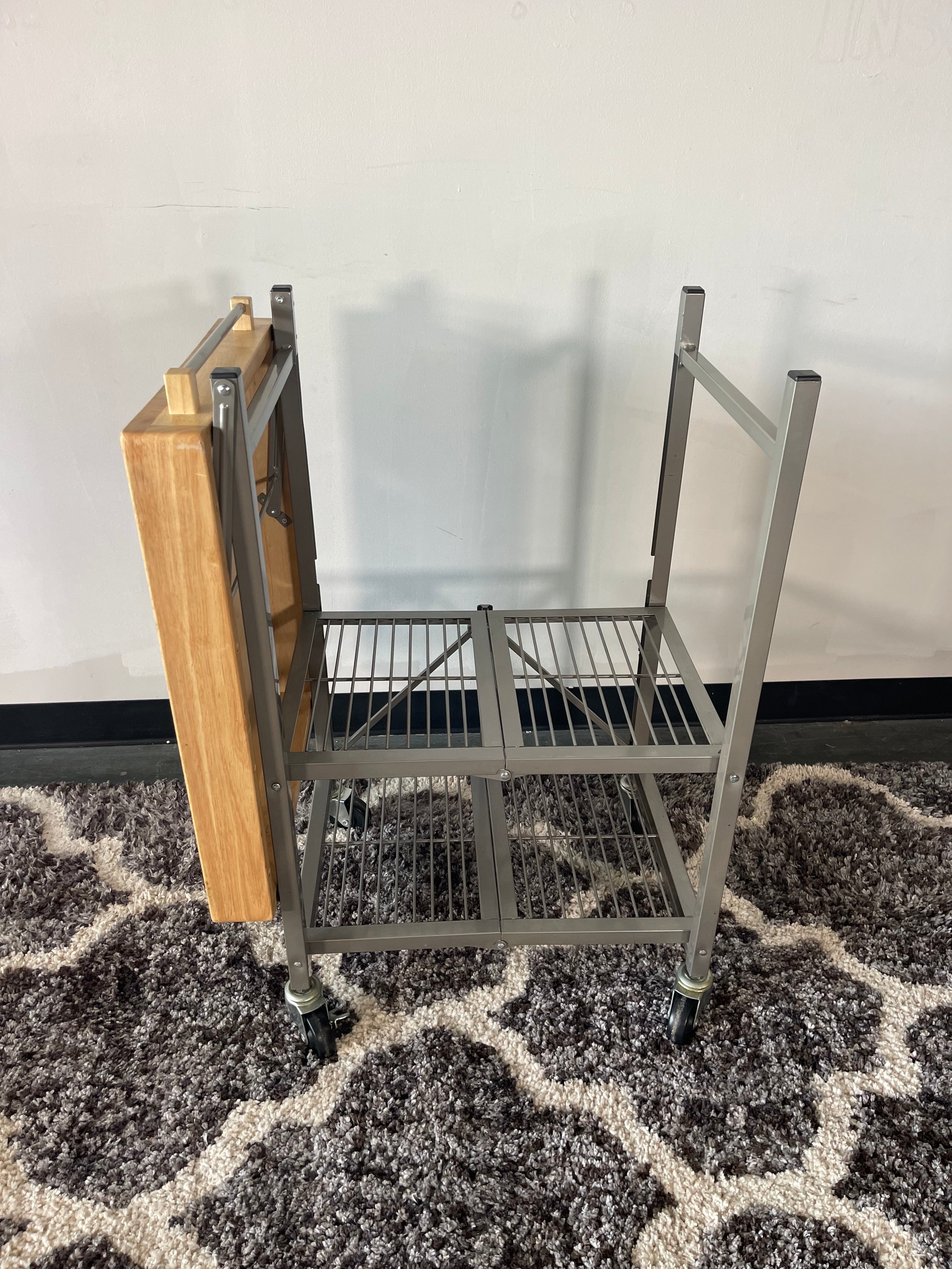 Foldable Butcher Block Kitchen Cart on Wheels