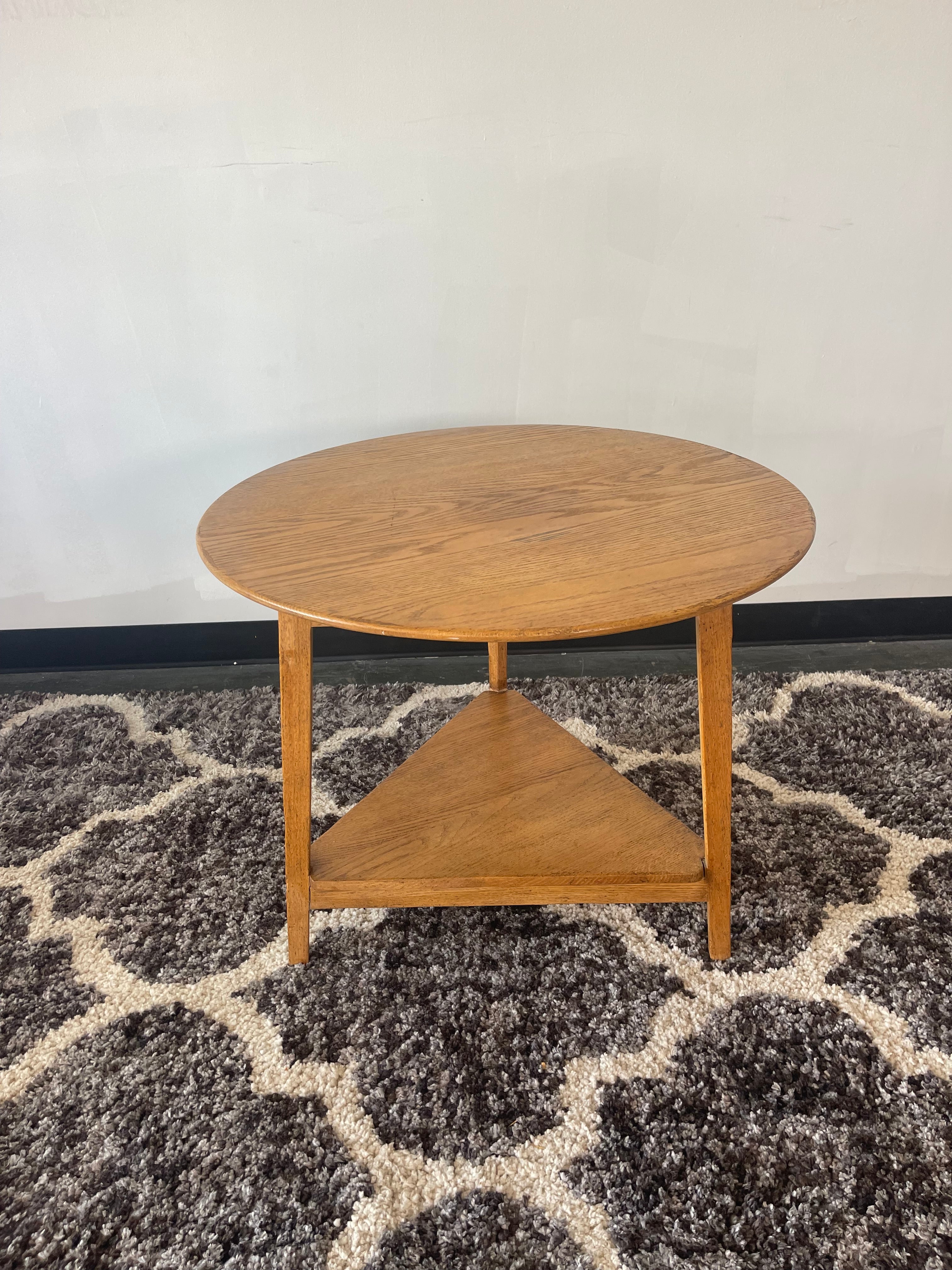 Mid-Century Modern Round Oak Side Table