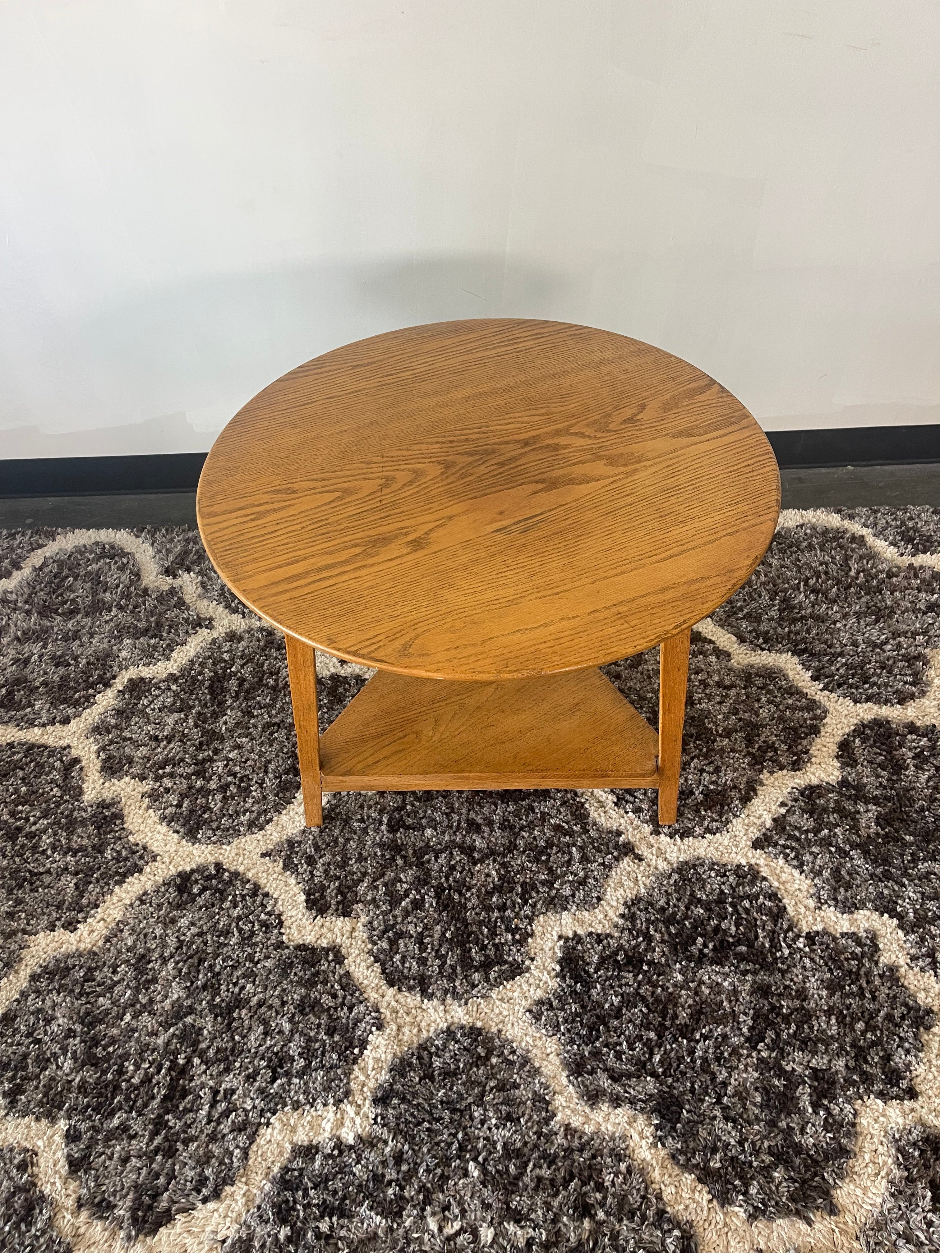 Mid-Century Modern Round Oak Side Table