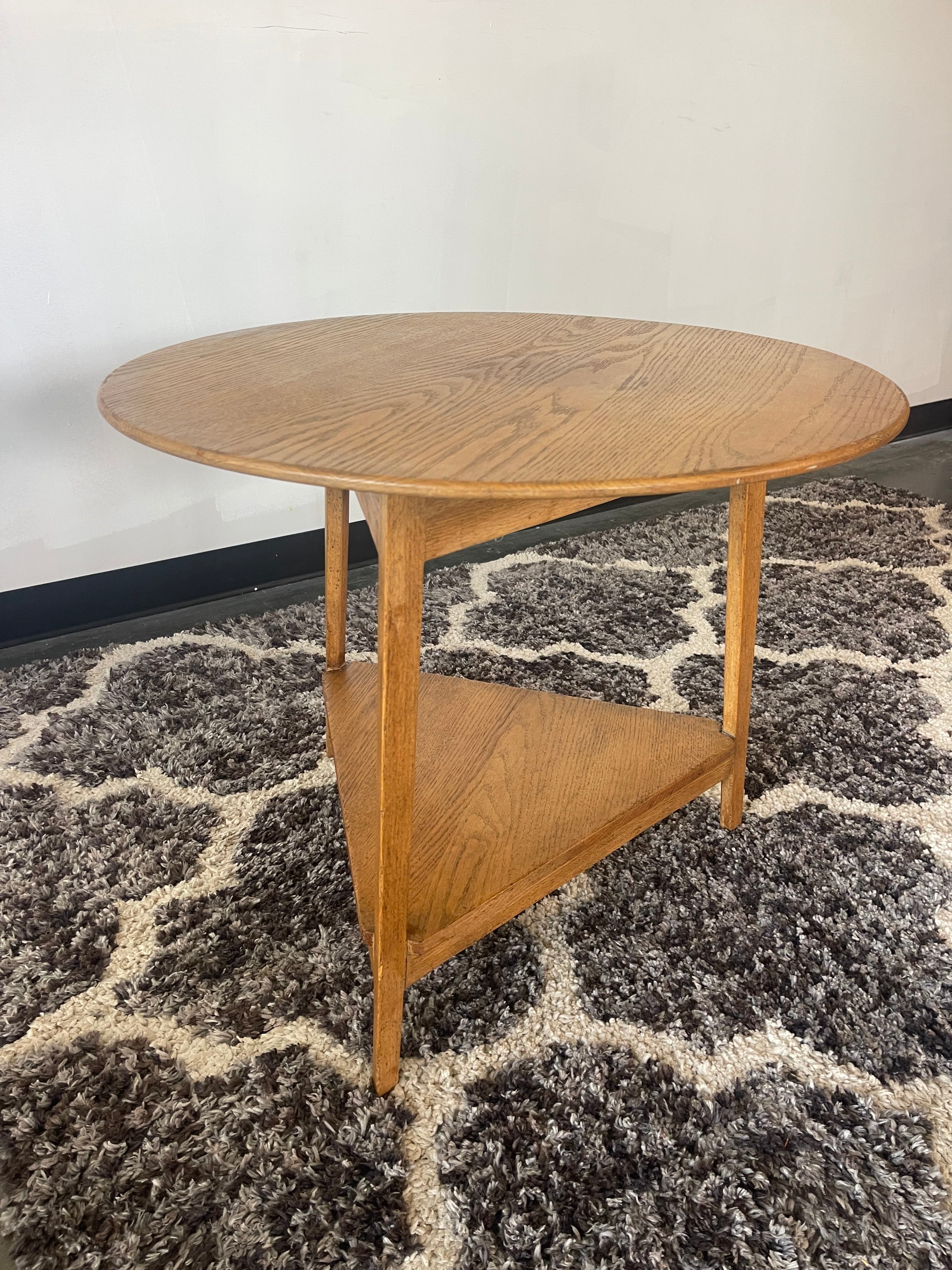 Mid-Century Modern Round Oak Side Table