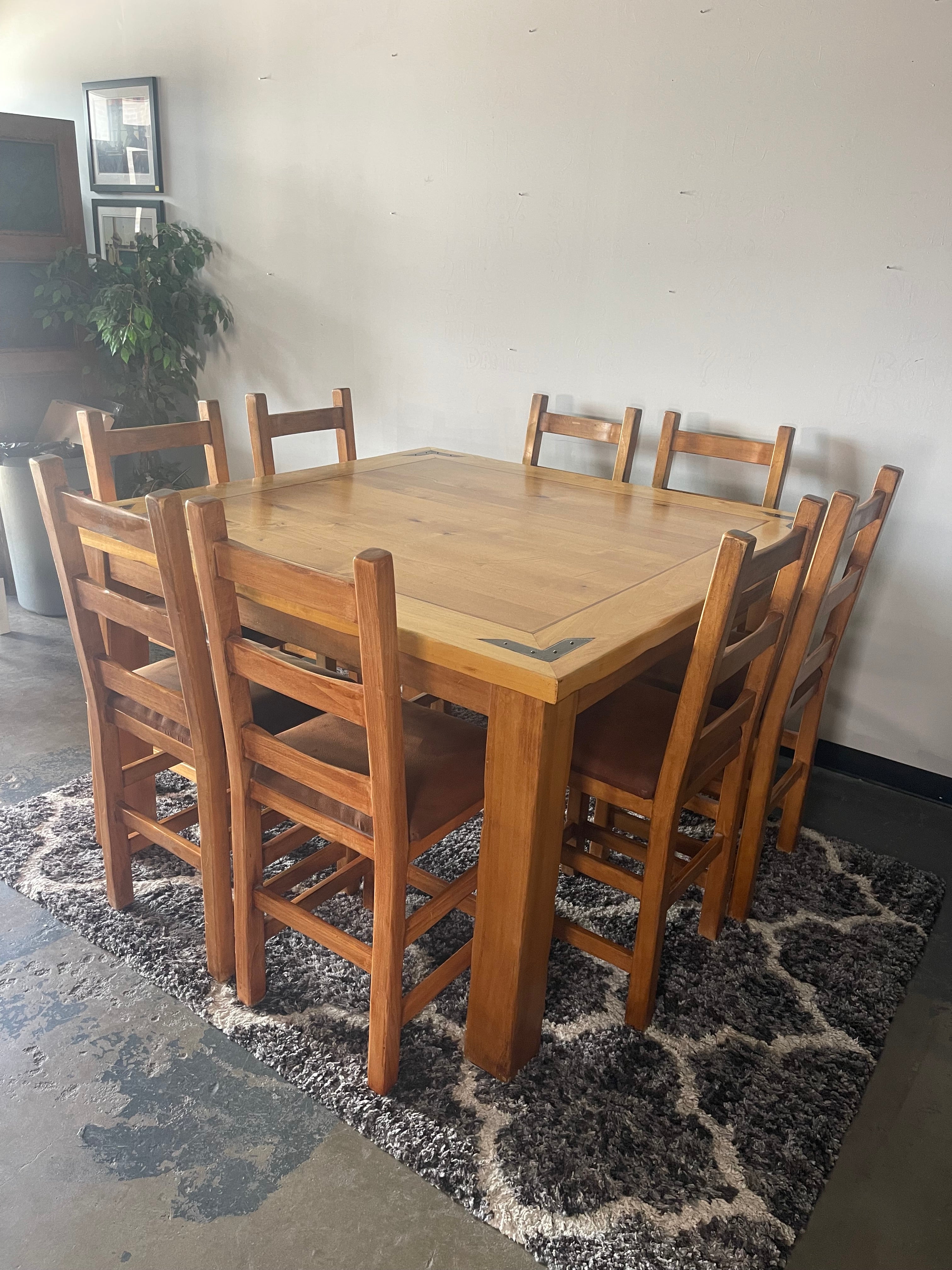 Rustic Pine Counter-Height Dining Set with 8 Chairs