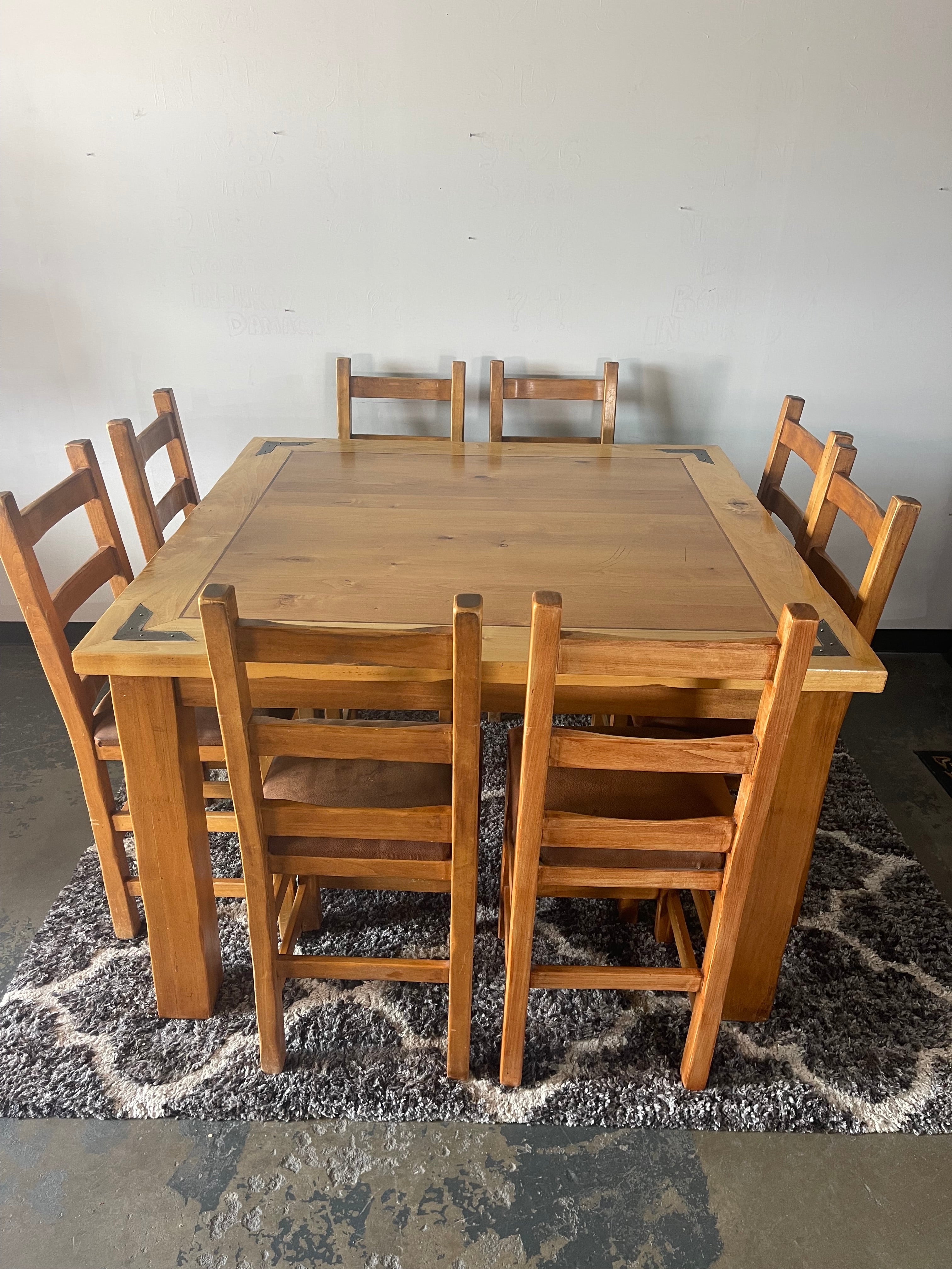 Rustic Pine Counter-Height Dining Set with 8 Chairs