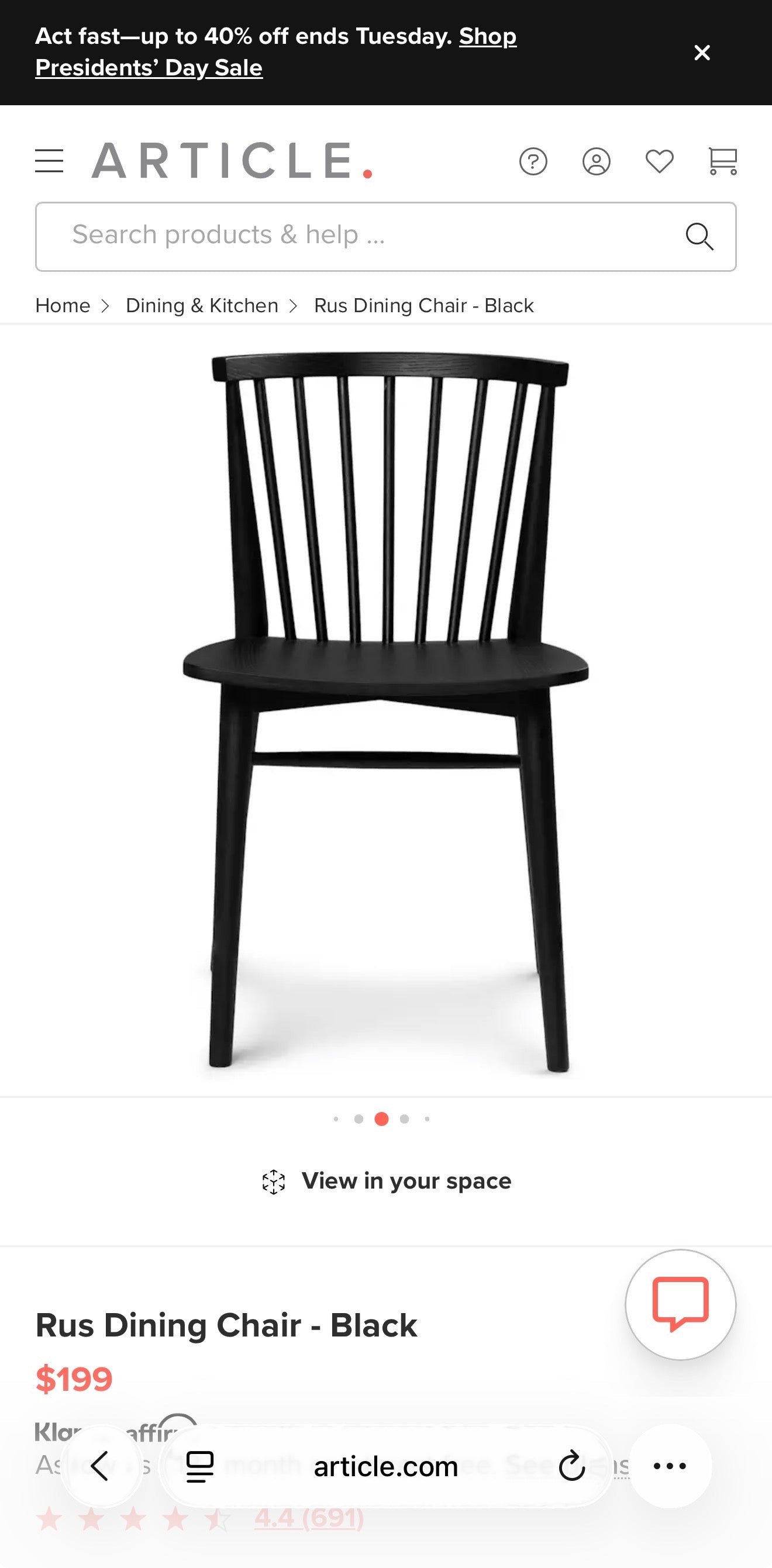 Article Torme Extendable Dining Table + 4 Rustic Dining Chairs