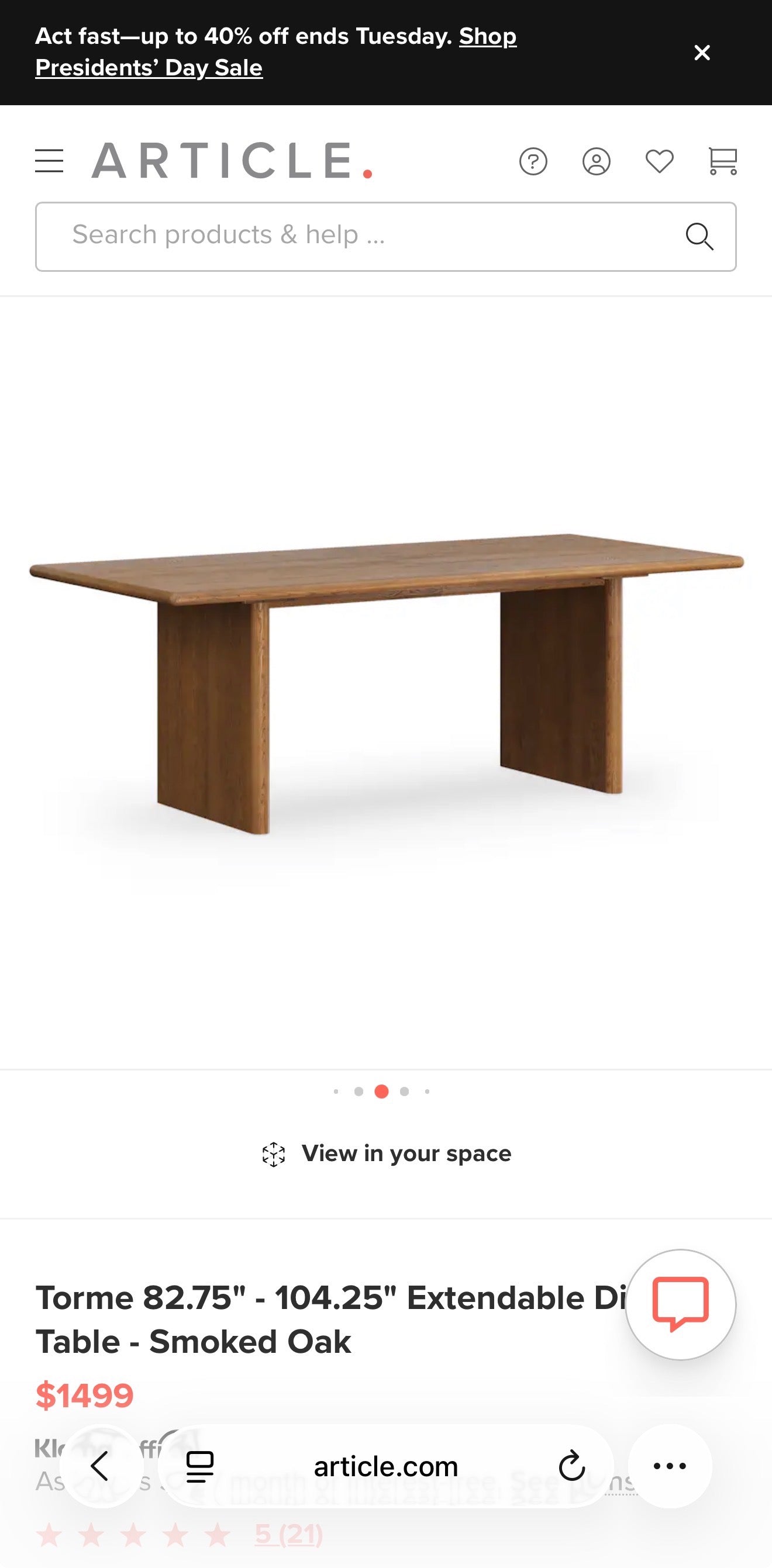 Article Torme Extendable Dining Table + 4 Rustic Dining Chairs