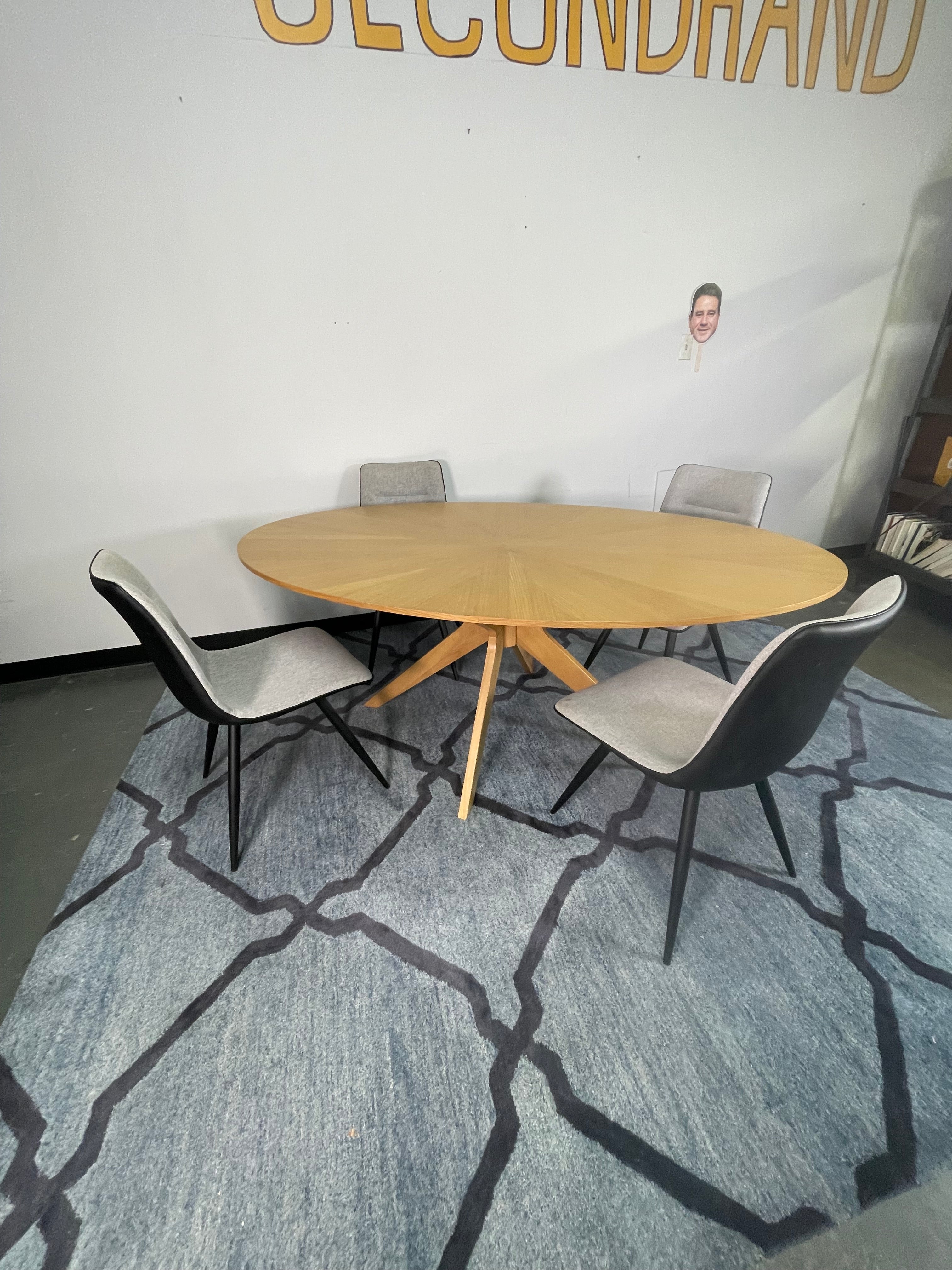 Sunburst Oak Oval Dining Table with 4 Chairs