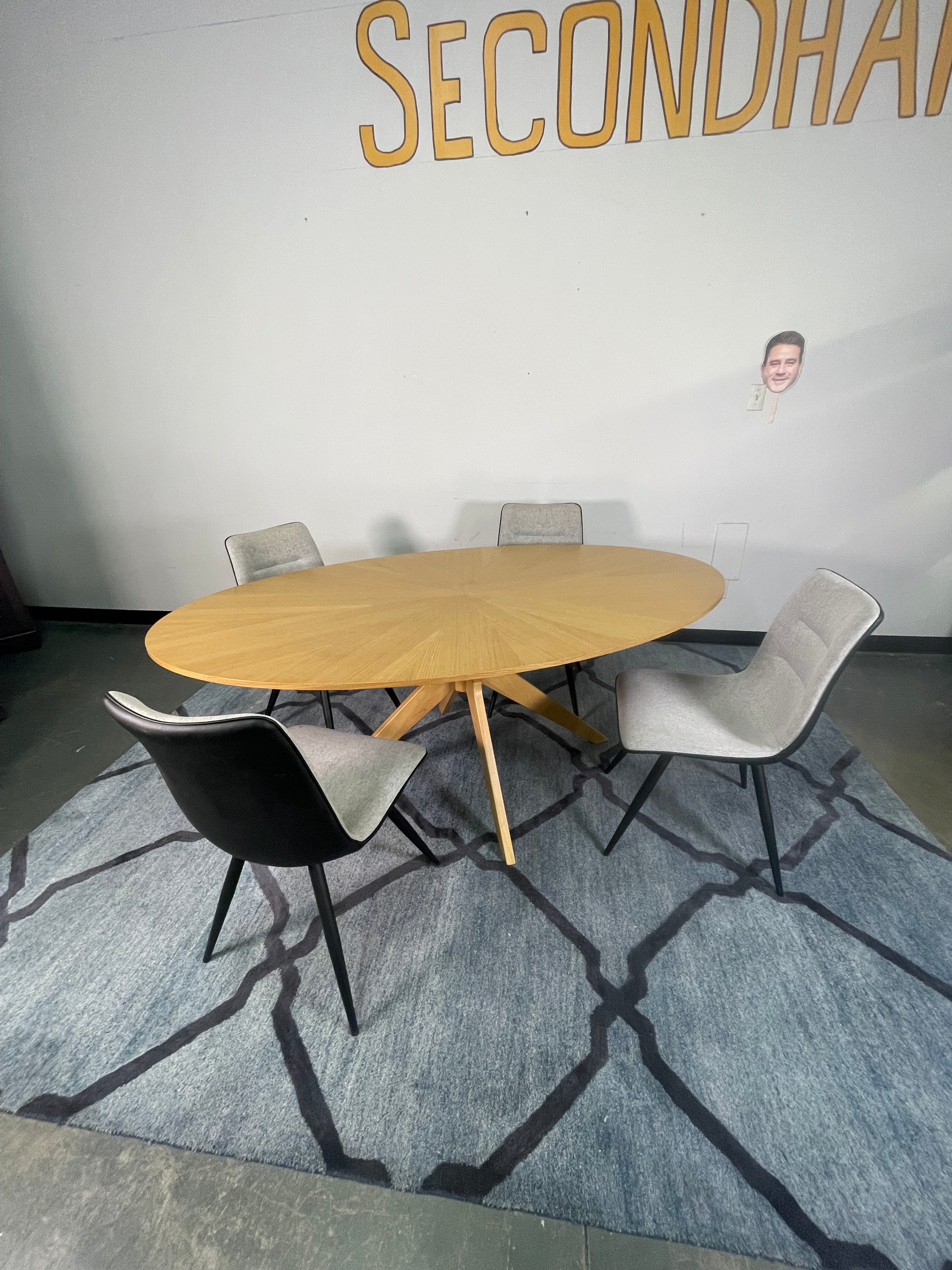 Sunburst Oak Oval Dining Table with 4 Chairs