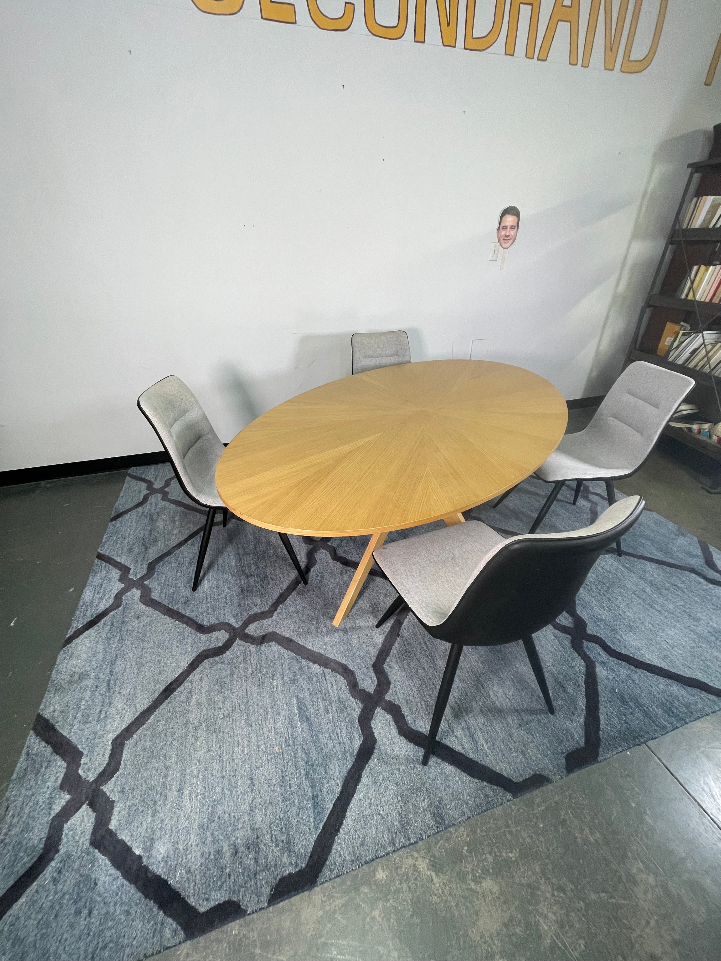 Sunburst Oak Oval Dining Table with 4 Chairs
