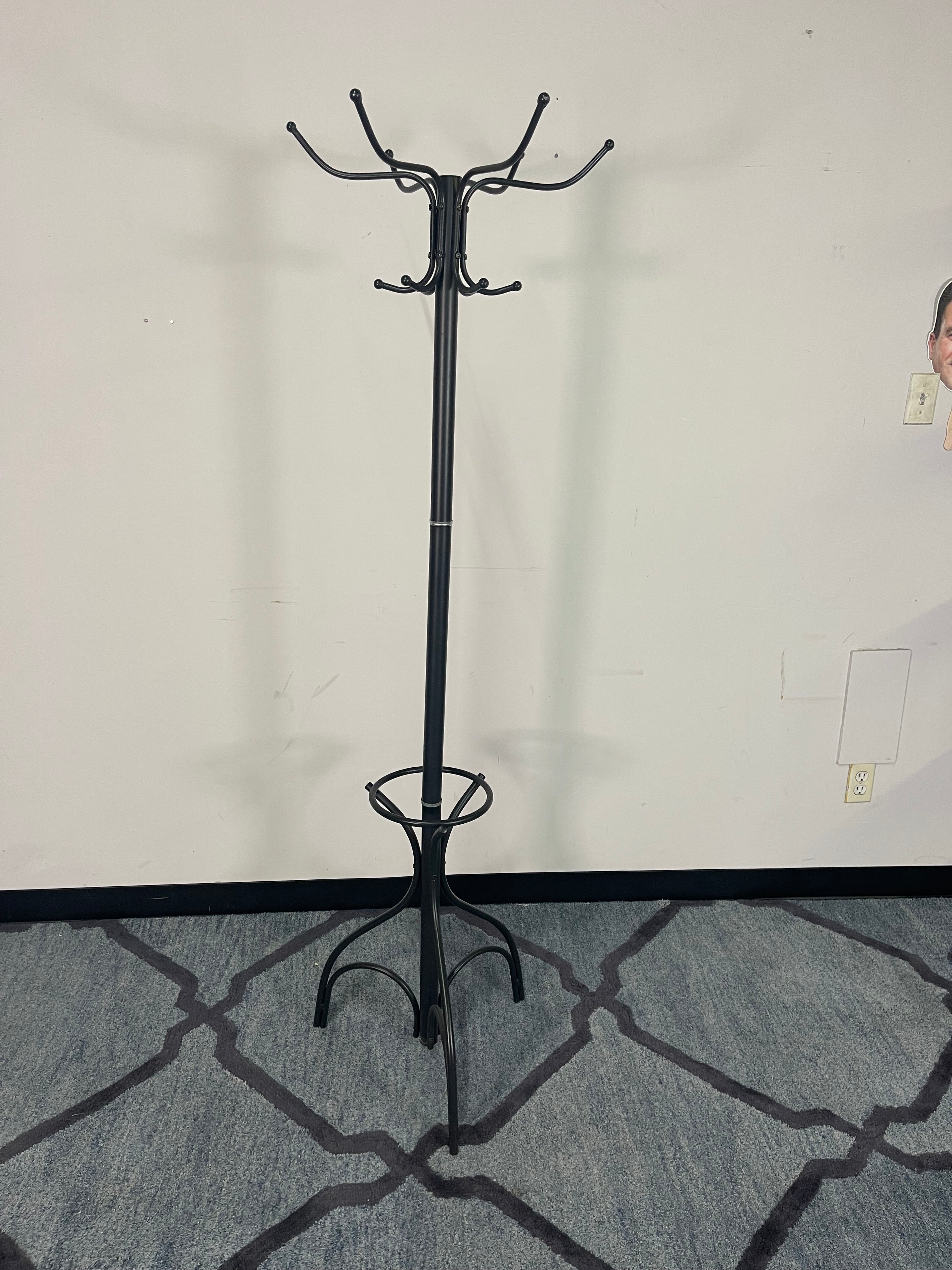 Black Metal Hall Tree Coat Rack with Umbrella Stand