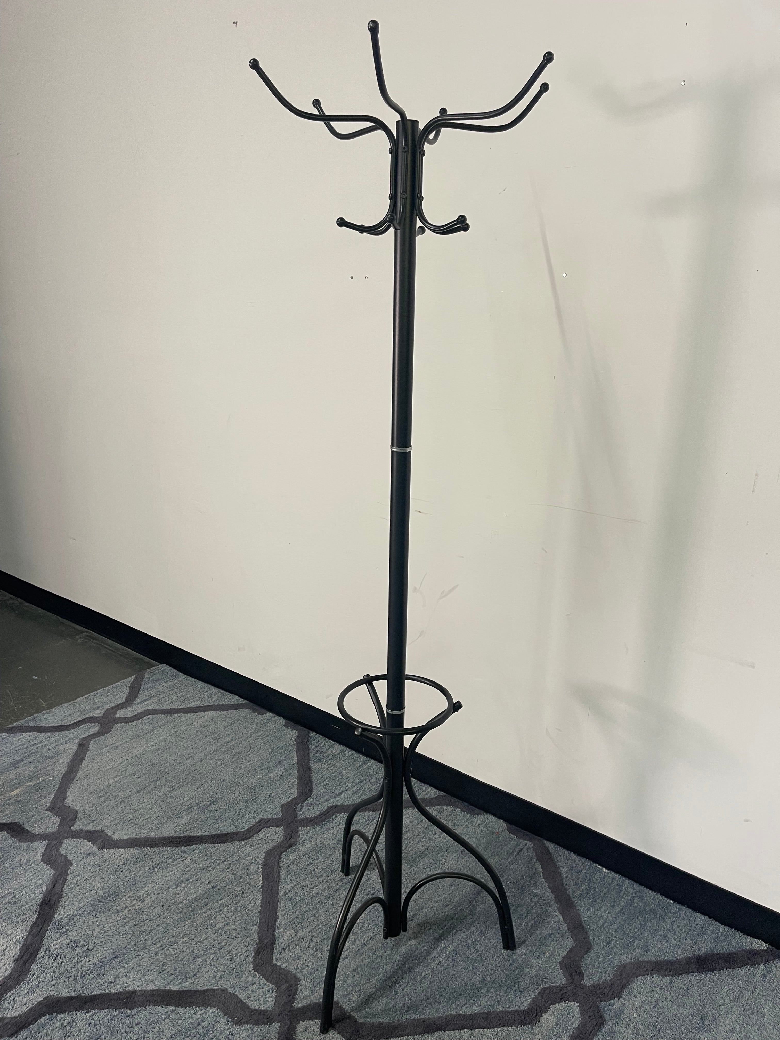 Black Metal Hall Tree Coat Rack with Umbrella Stand