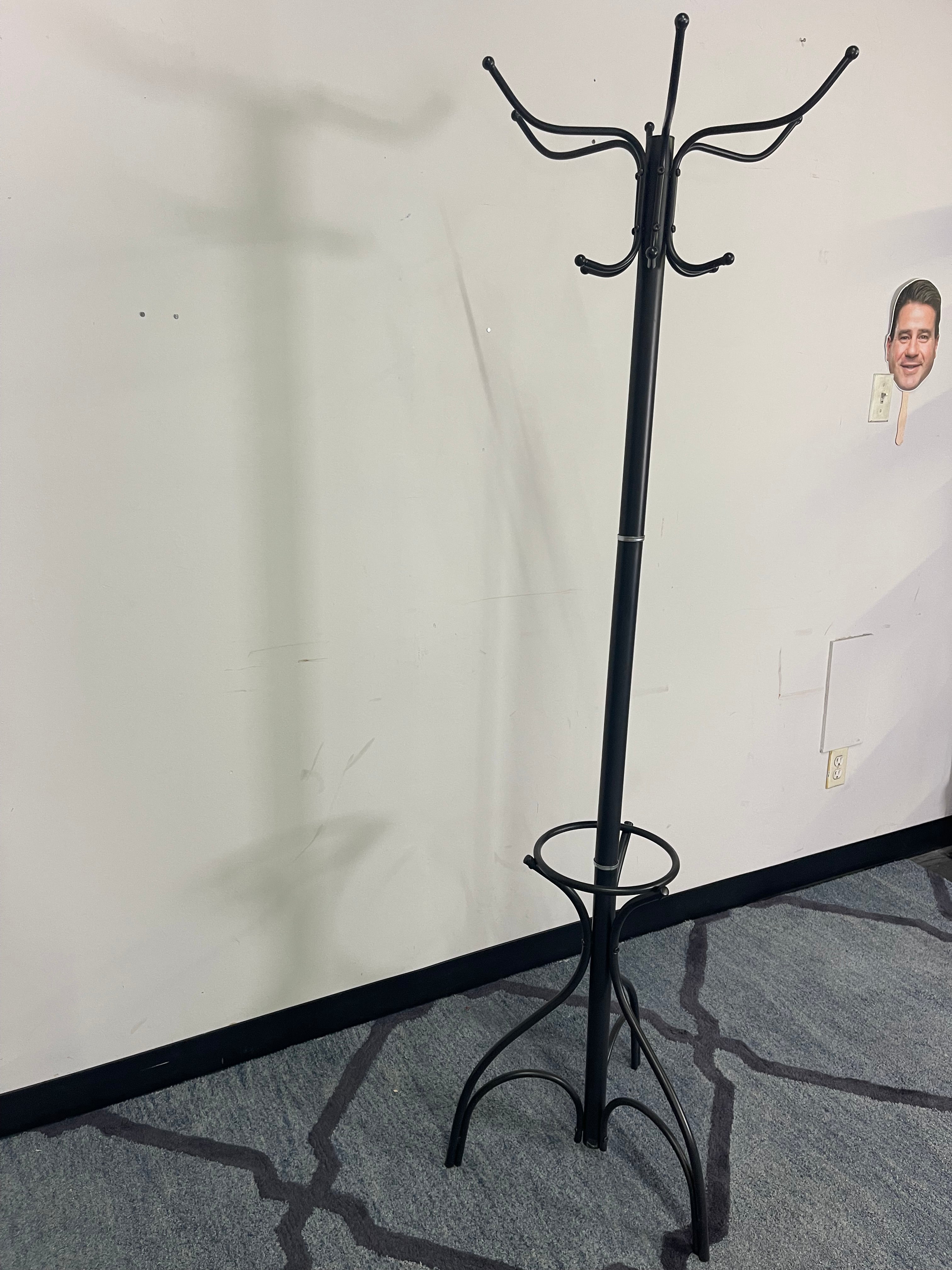 Black Metal Hall Tree Coat Rack with Umbrella Stand