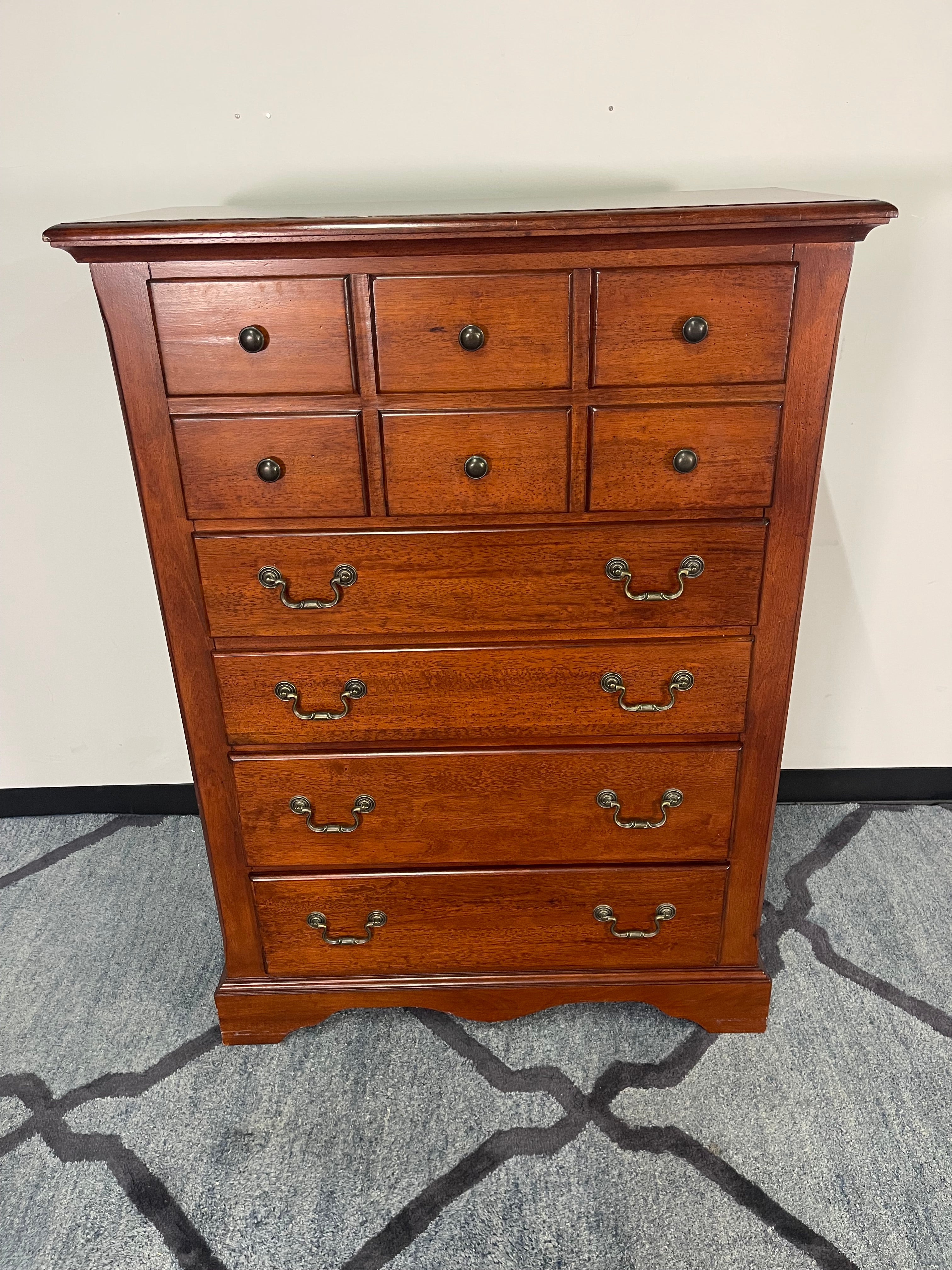 Cherry Wood Chest of Drawers with Brass Hardware