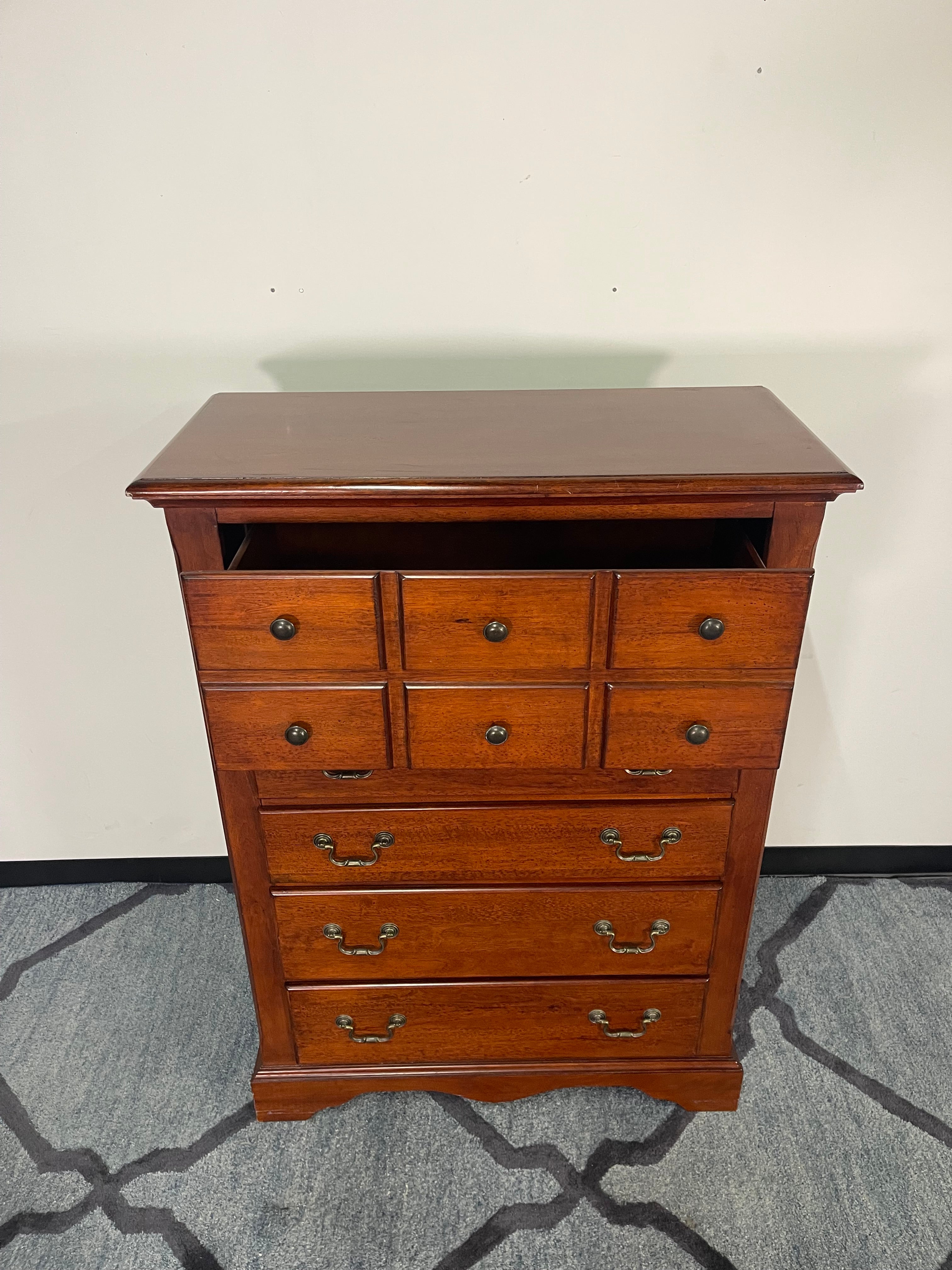 Cherry Wood Chest of Drawers with Brass Hardware