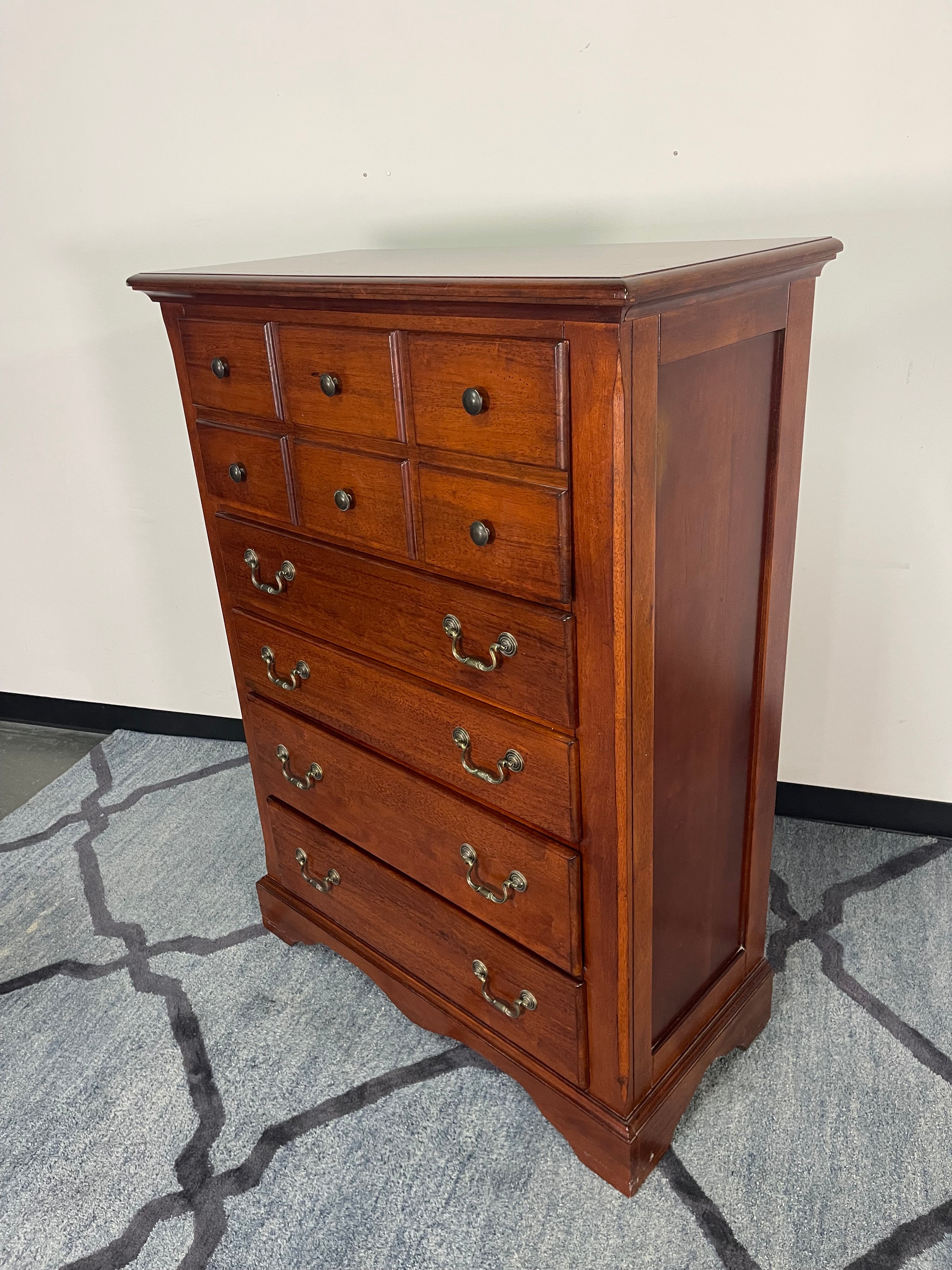 Cherry Wood Chest of Drawers with Brass Hardware