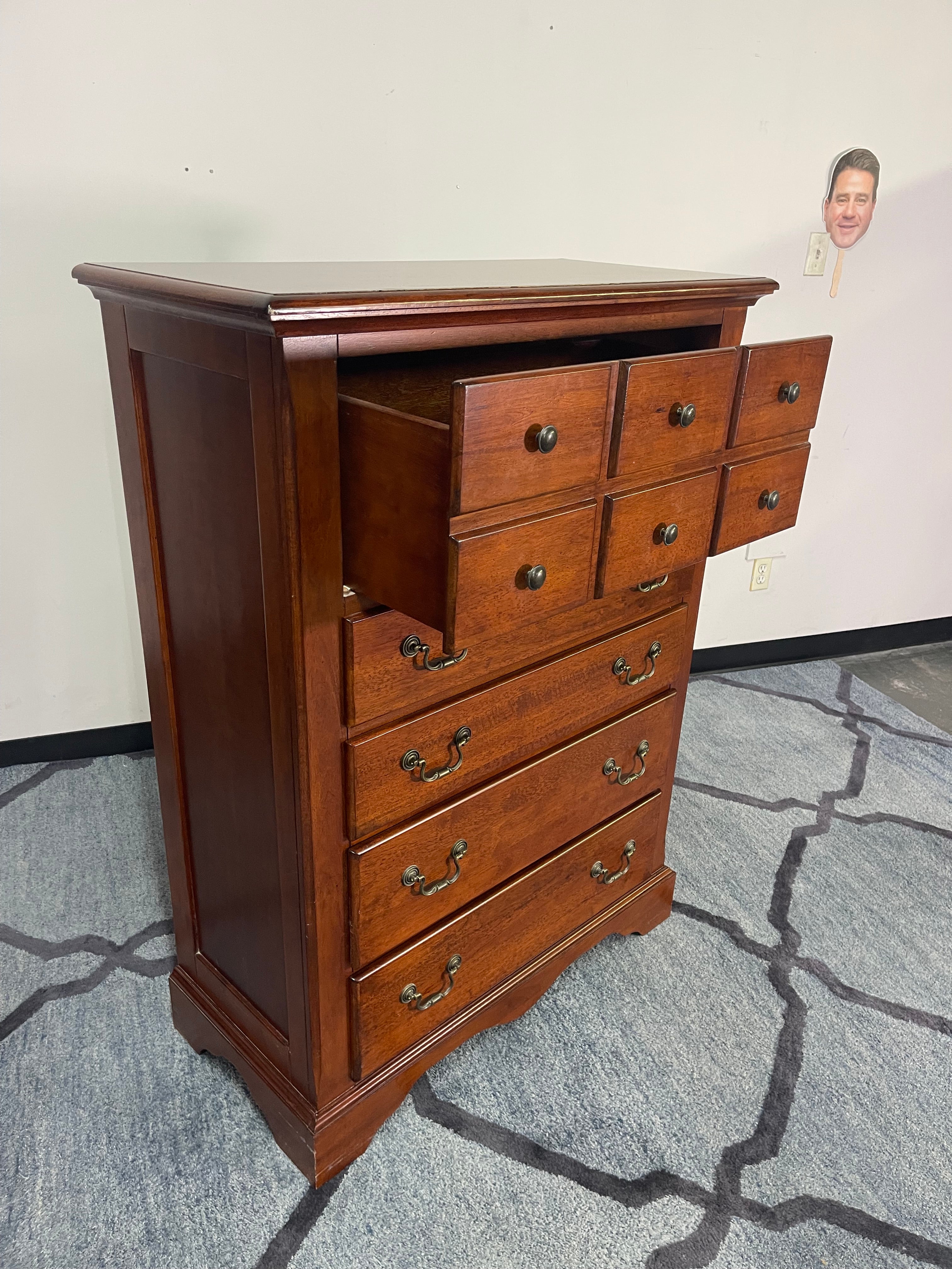 Cherry Wood Chest of Drawers with Brass Hardware