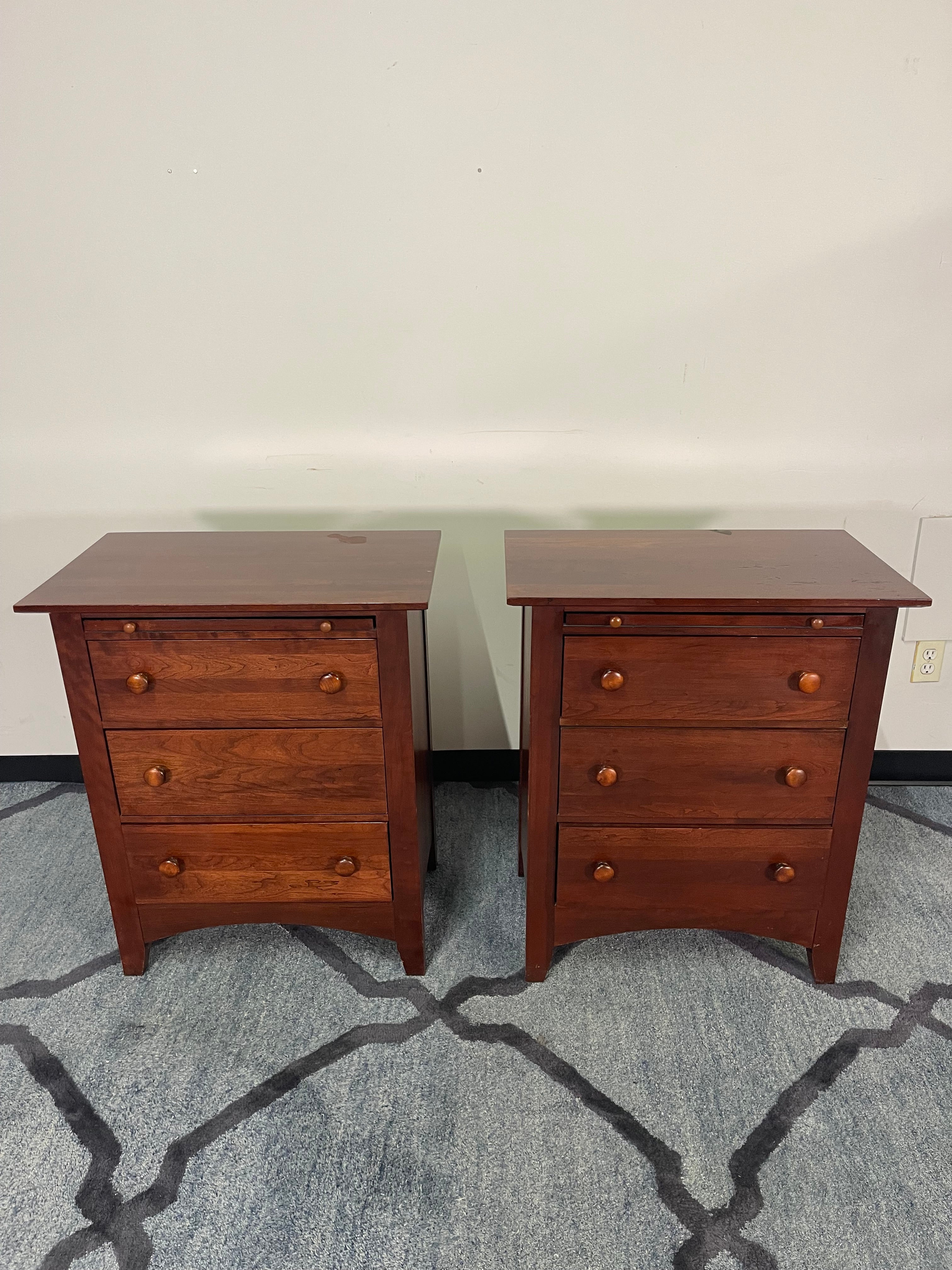 Cherry Wood Nightstands with Pull-Out Shelf – Pair