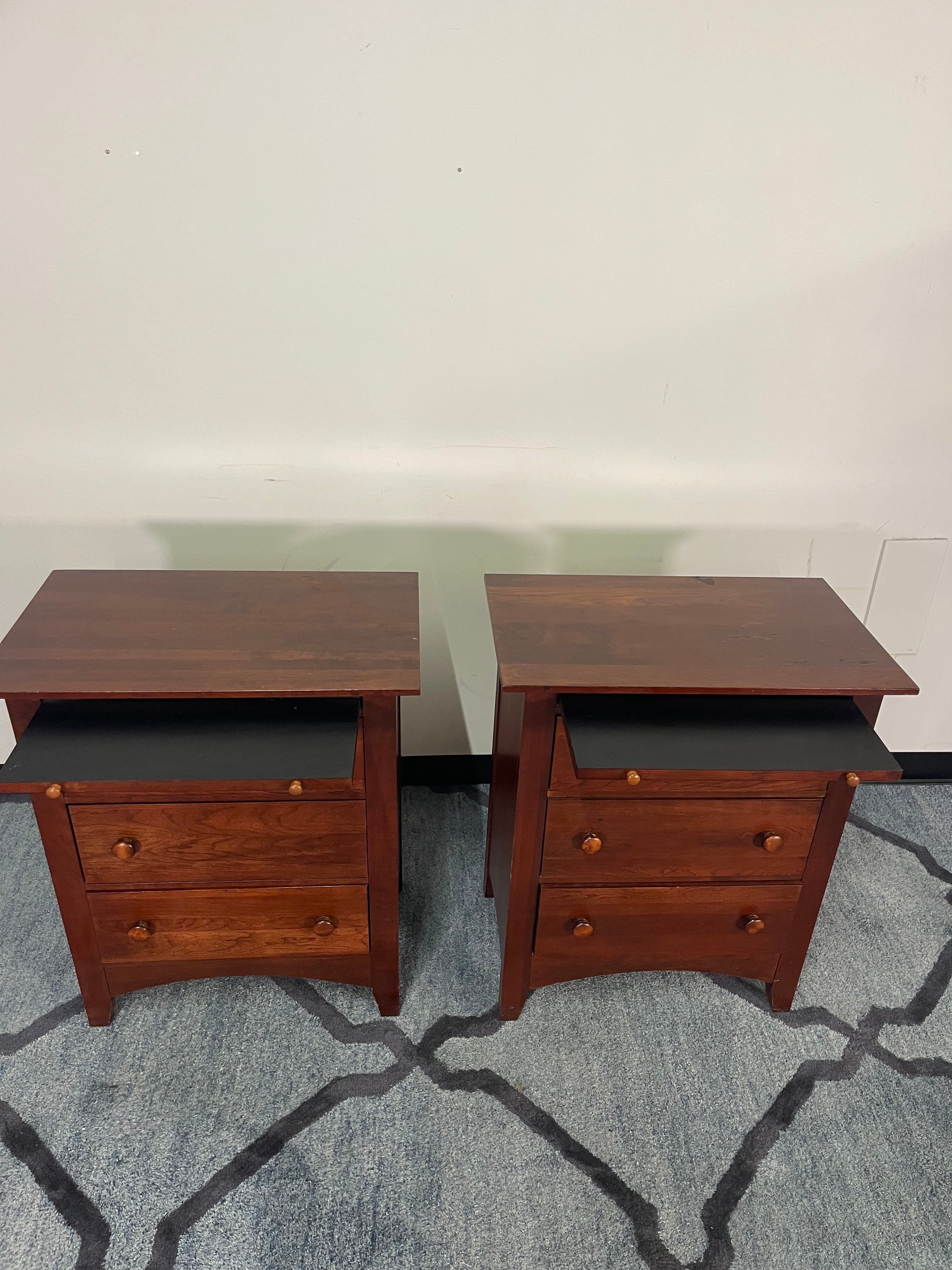 Cherry Wood Nightstands with Pull-Out Shelf – Pair