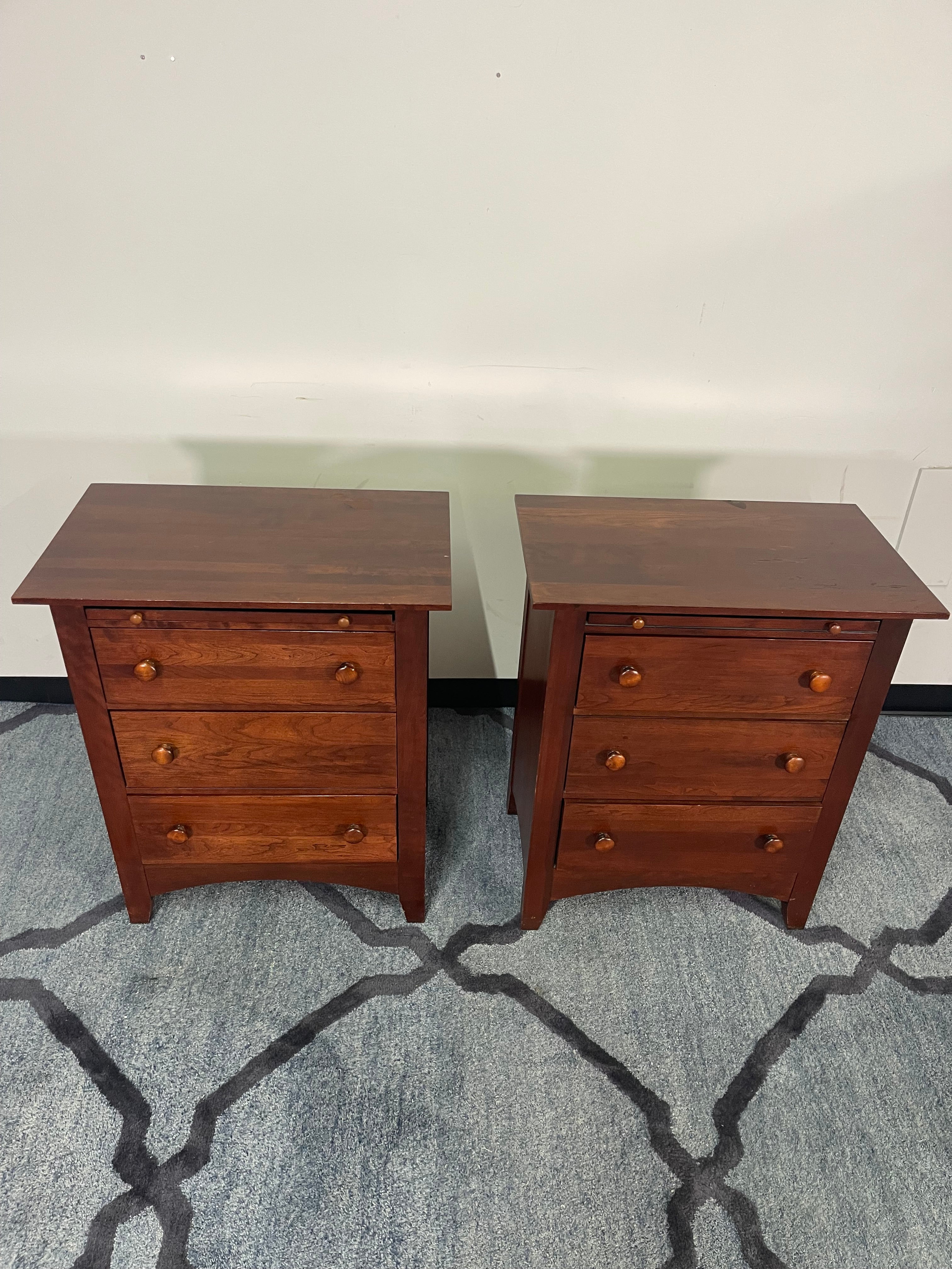 Cherry Wood Nightstands with Pull-Out Shelf – Pair