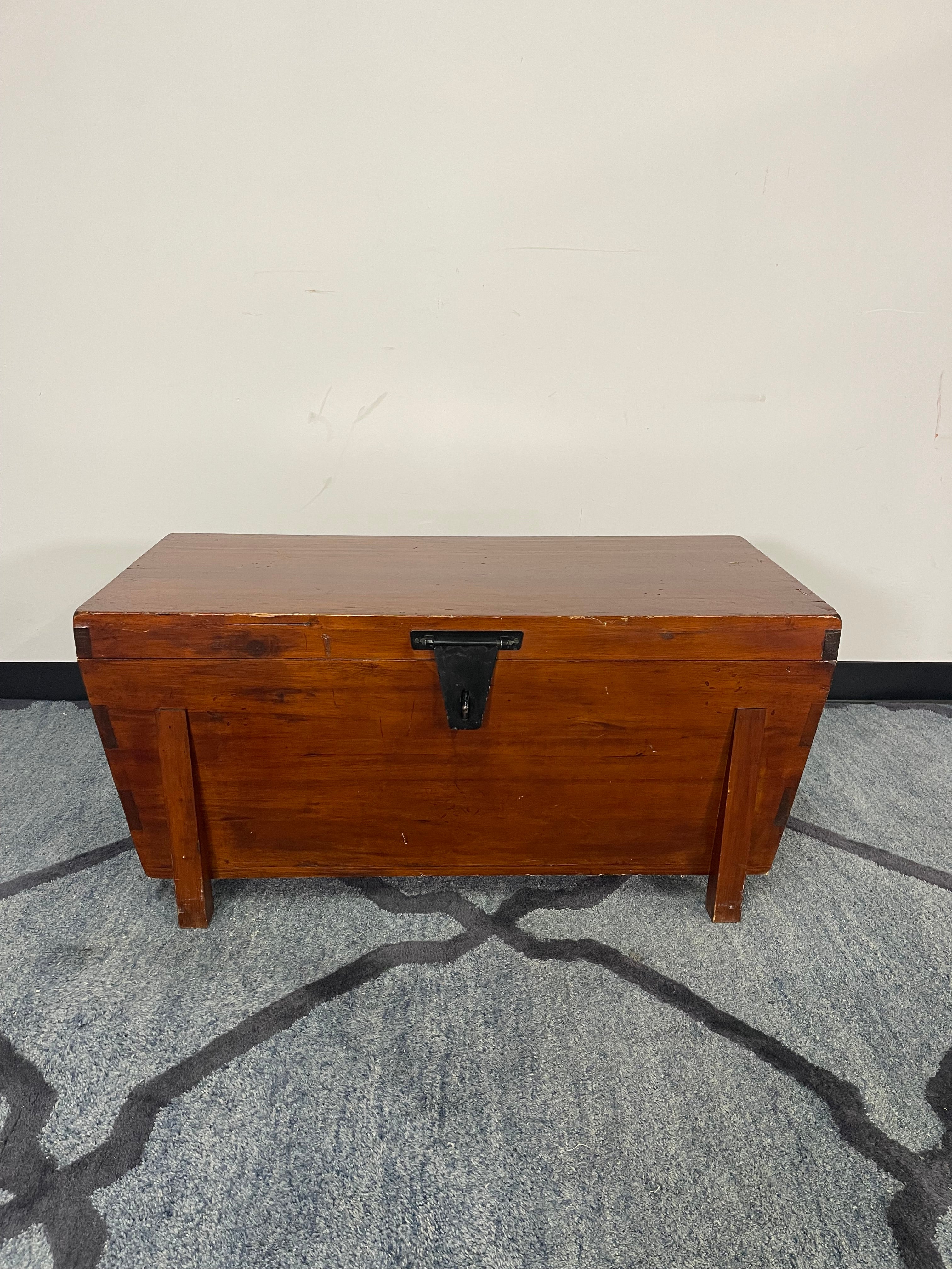 Rustic Wood Storage Trunk with Side Handles