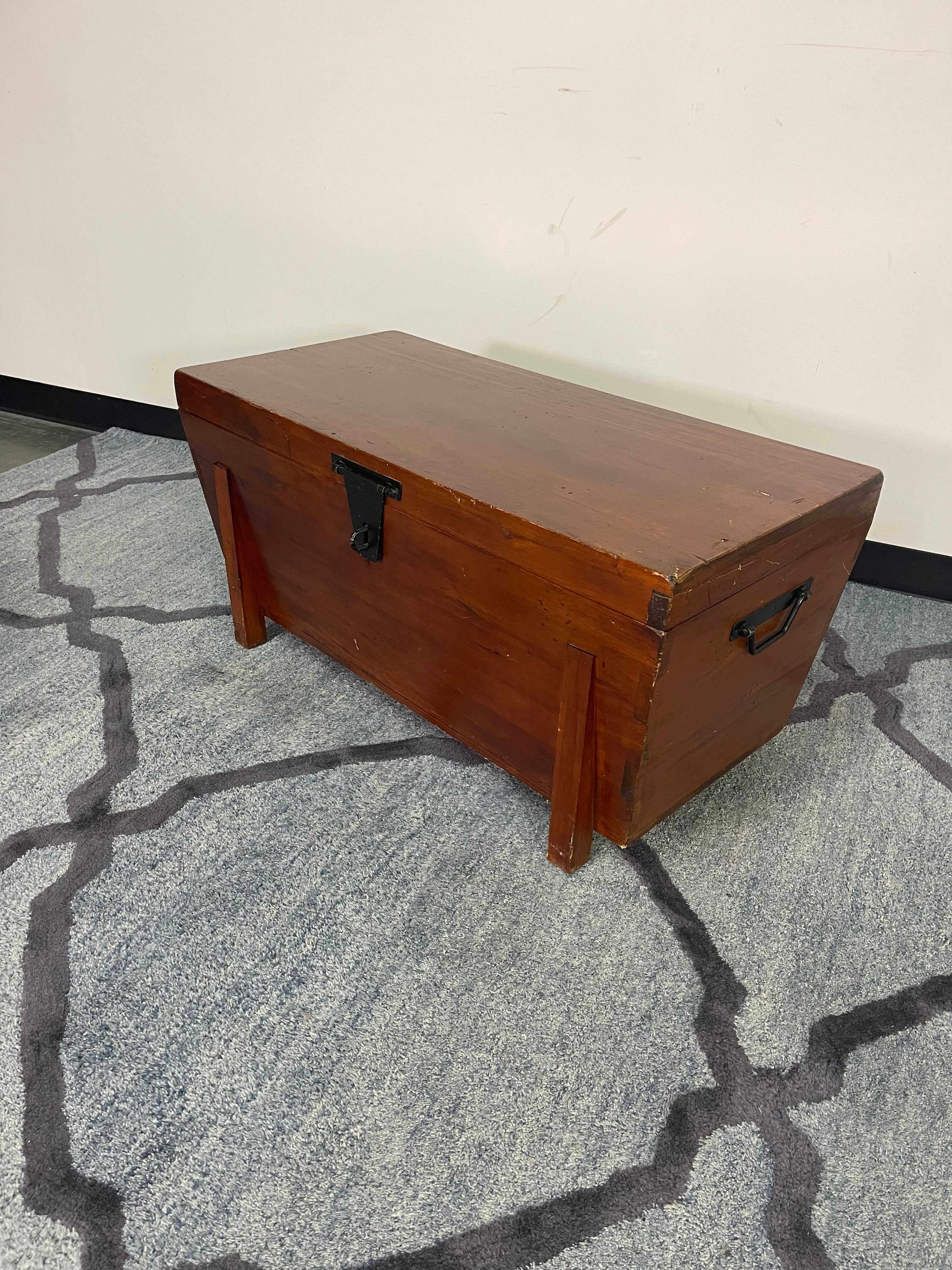 Rustic Wood Storage Trunk with Side Handles