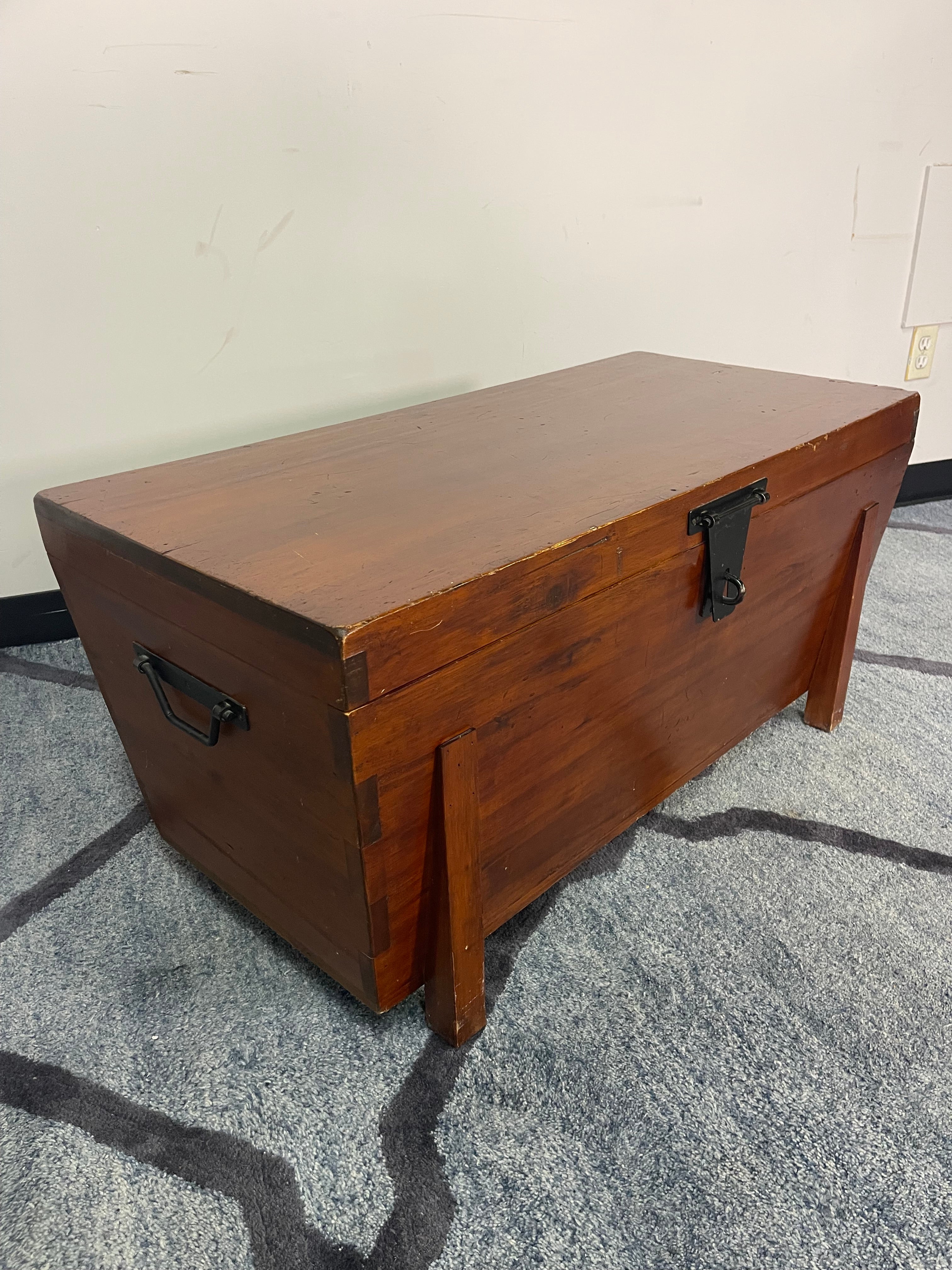 Rustic Wood Storage Trunk with Side Handles