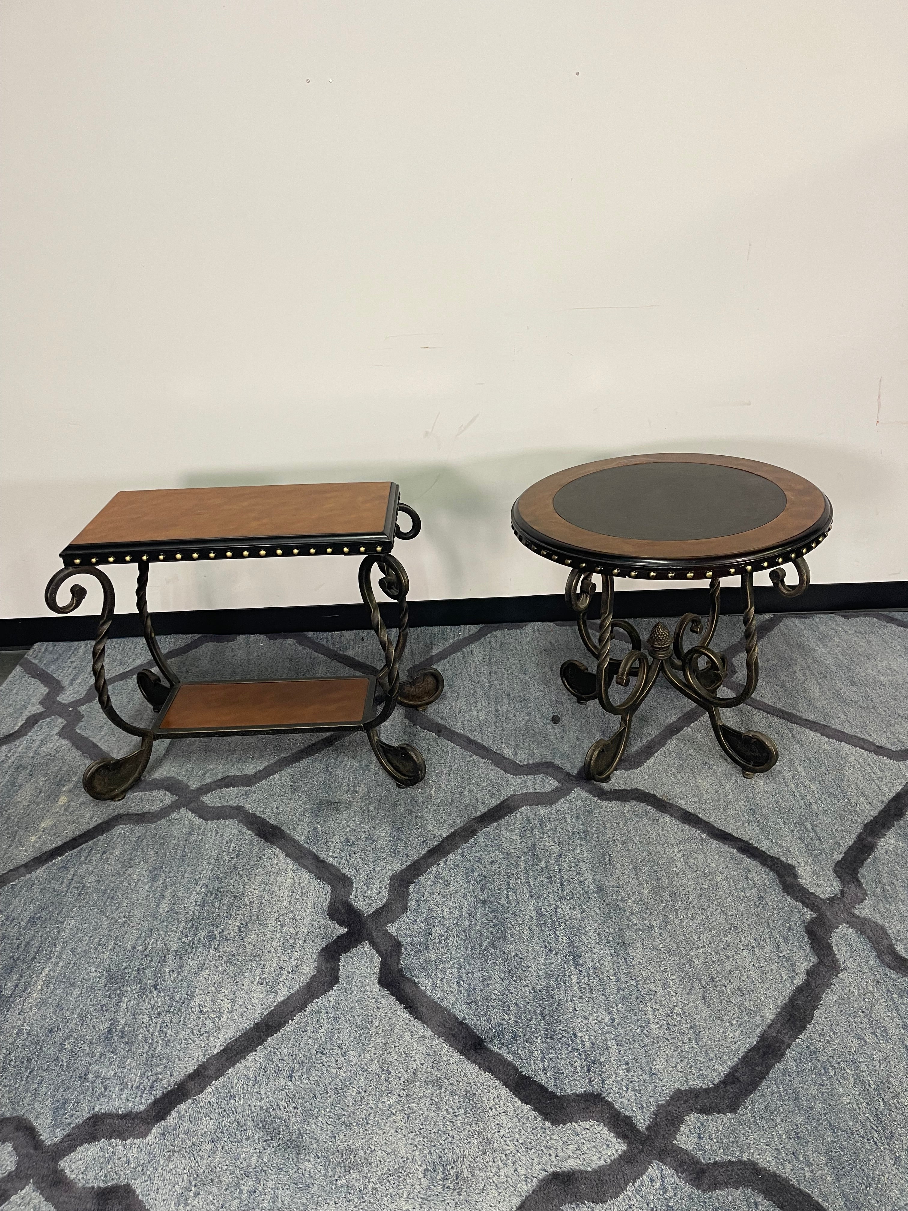 Wrought Iron Scroll-Leg Accent Tables – Set of Two