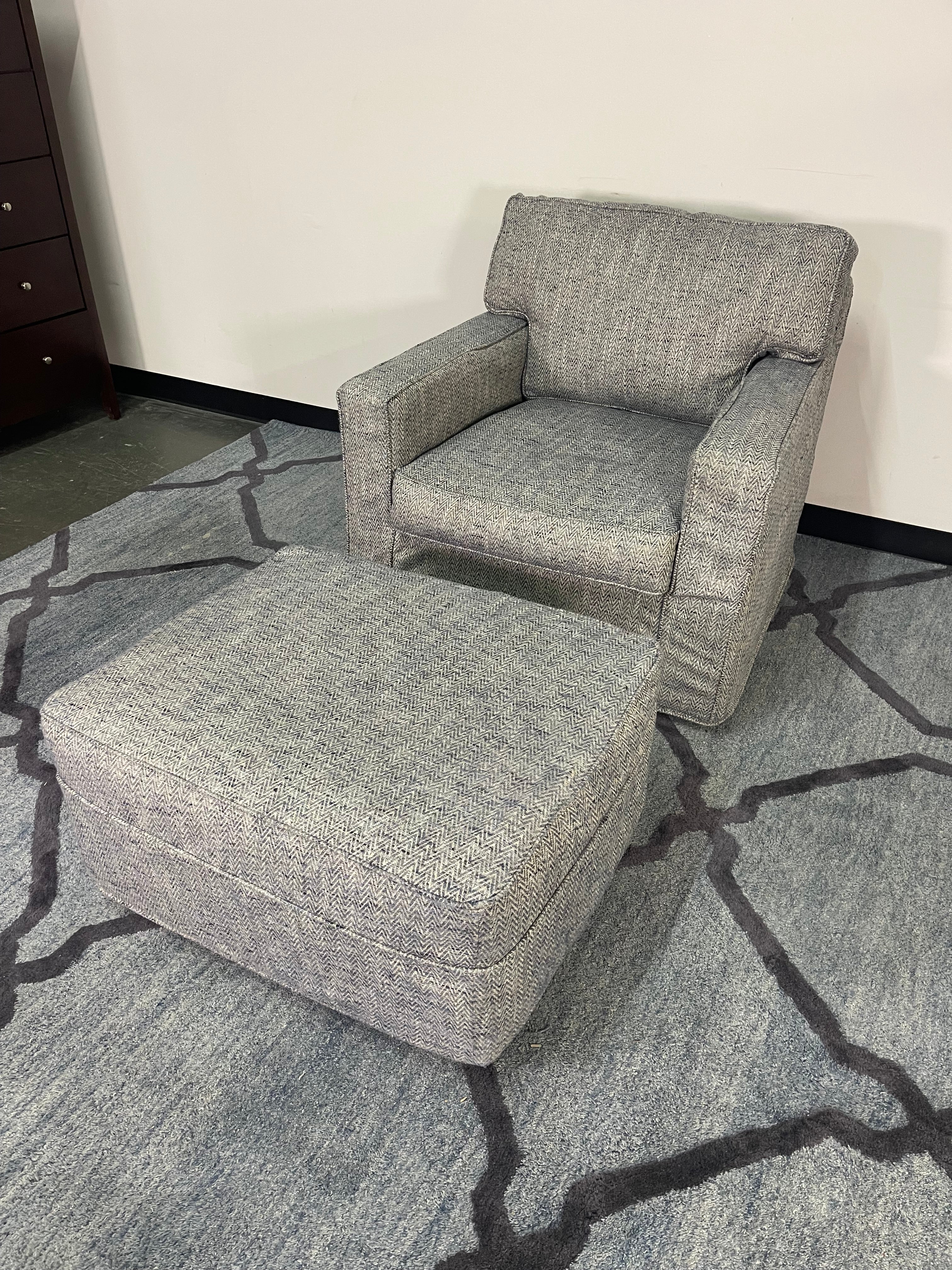 Herringbone Upholstered Armchair with Ottoman