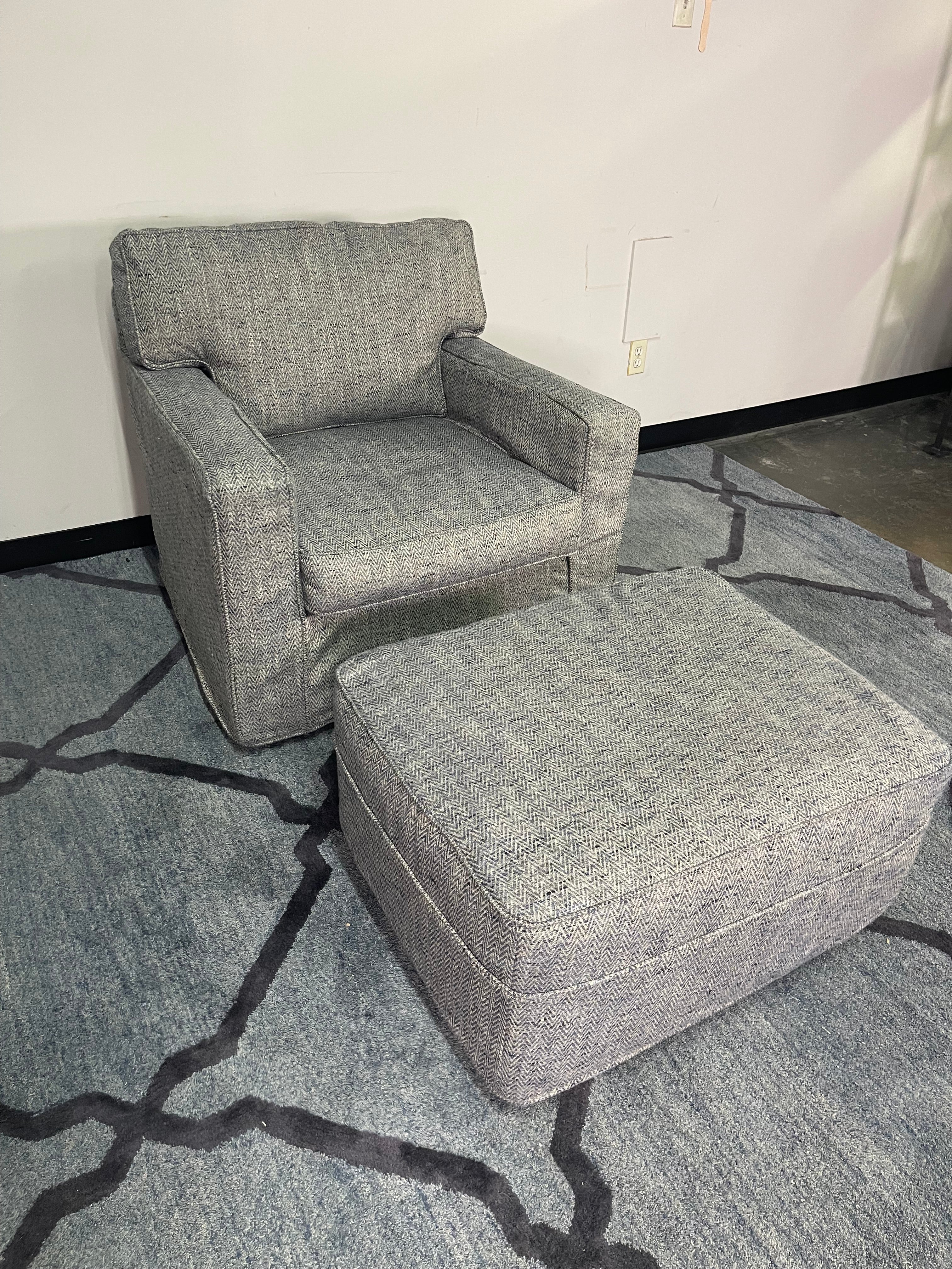 Herringbone Upholstered Armchair with Ottoman