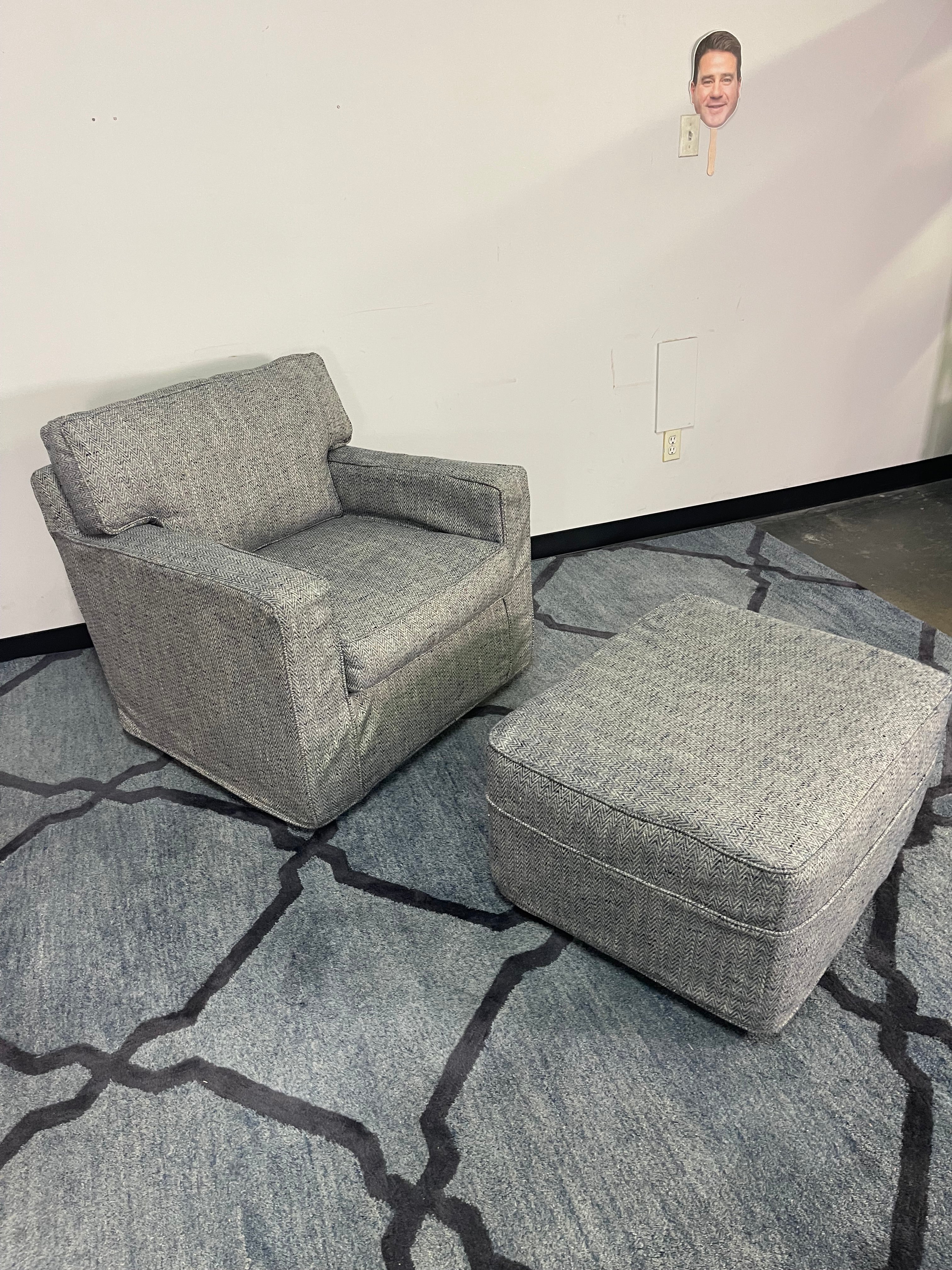 Herringbone Upholstered Armchair with Ottoman