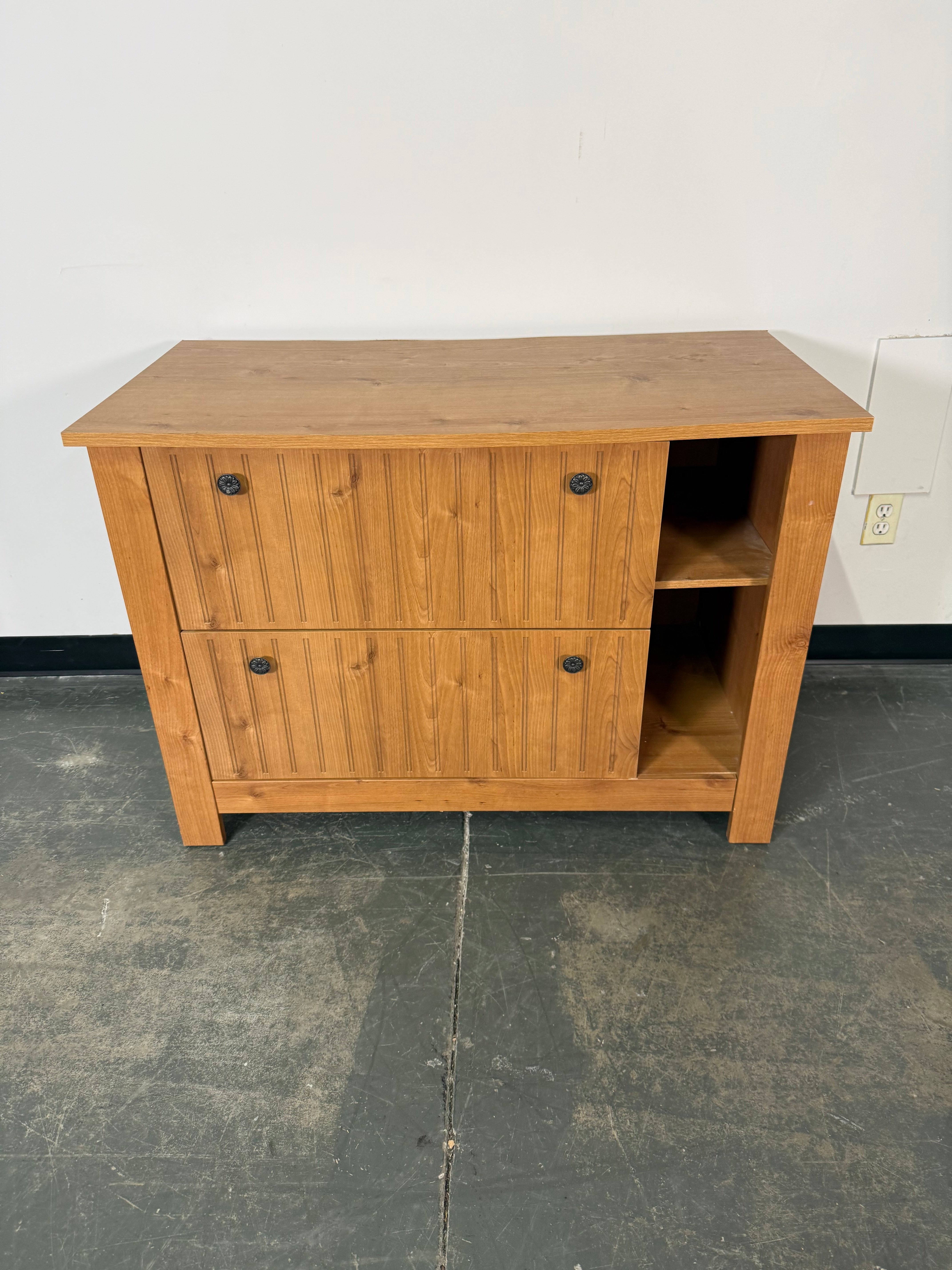 Rustic Wood 2-Drawer File Cabinet with Open Shelving